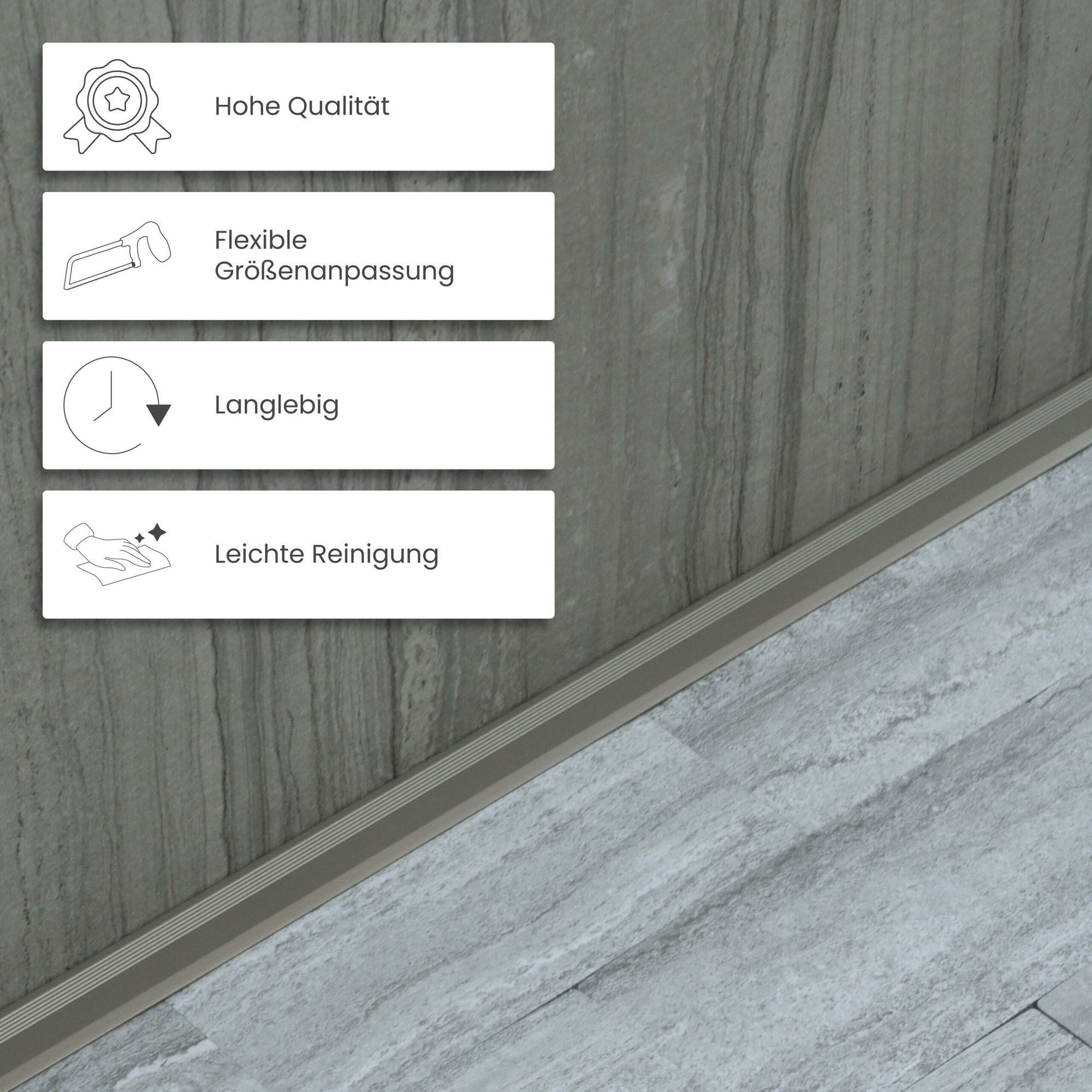 Dalsys Übergangsprofil Abschlussprofil aus Aluminium (100 cm, Silber, 1-St), Für 8 mm Belagsstärke, zum Einfliesen – Bild 4 von 5