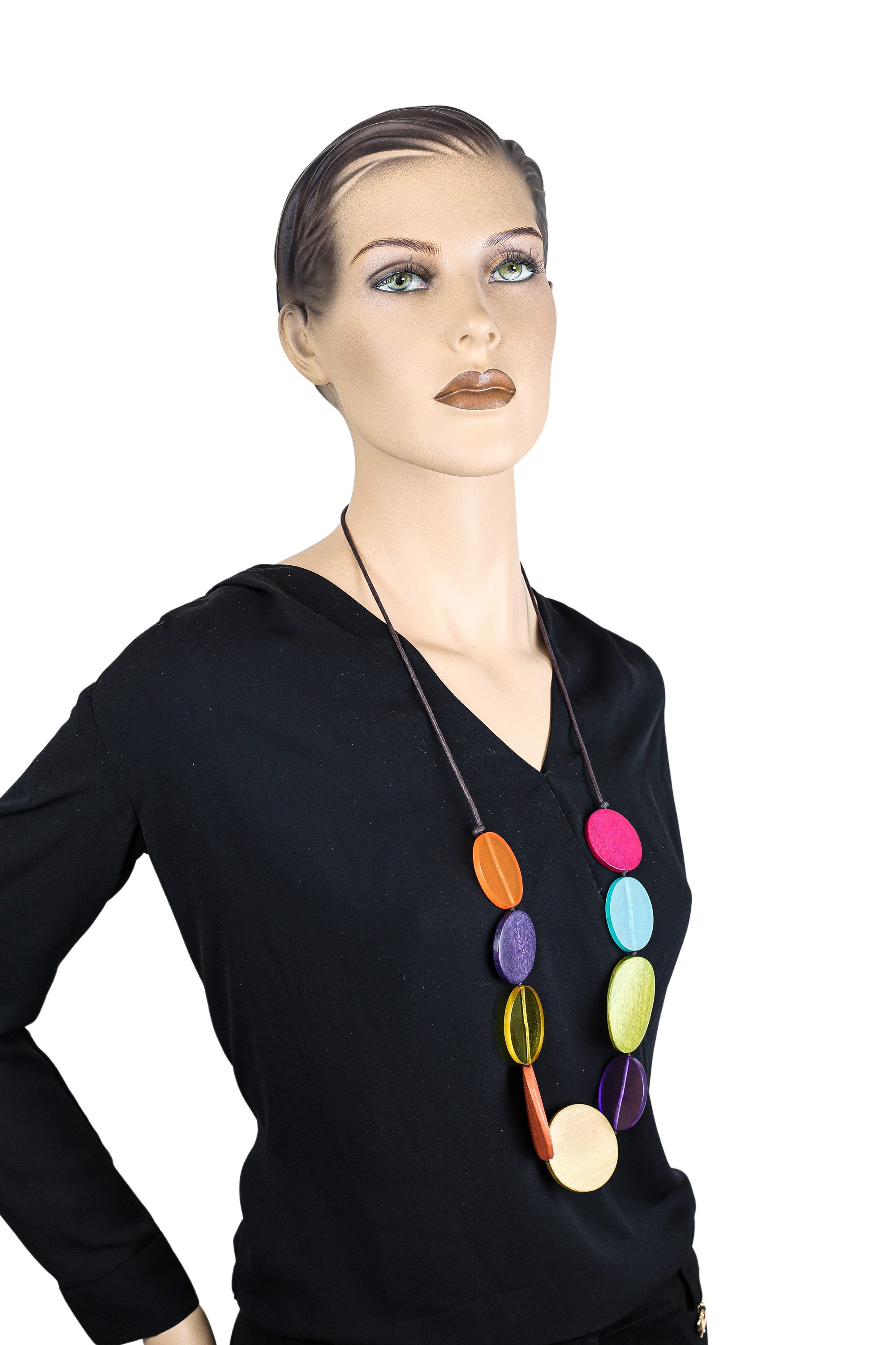 COLLEZIONE ALESSANDRO Lange Kette Teresa, aus flachen Holz- und Kunstharzperlen