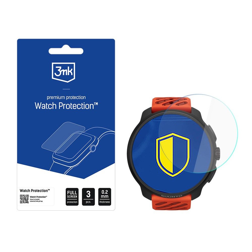 3MK Displayschutzglas Schutzglas Displayschutz Uhrenschutz für Suunto Race 2, Spar-Set, 3 Stück, Hybridglas, 250 % Bruchschutz, 0,2 mm, randlos