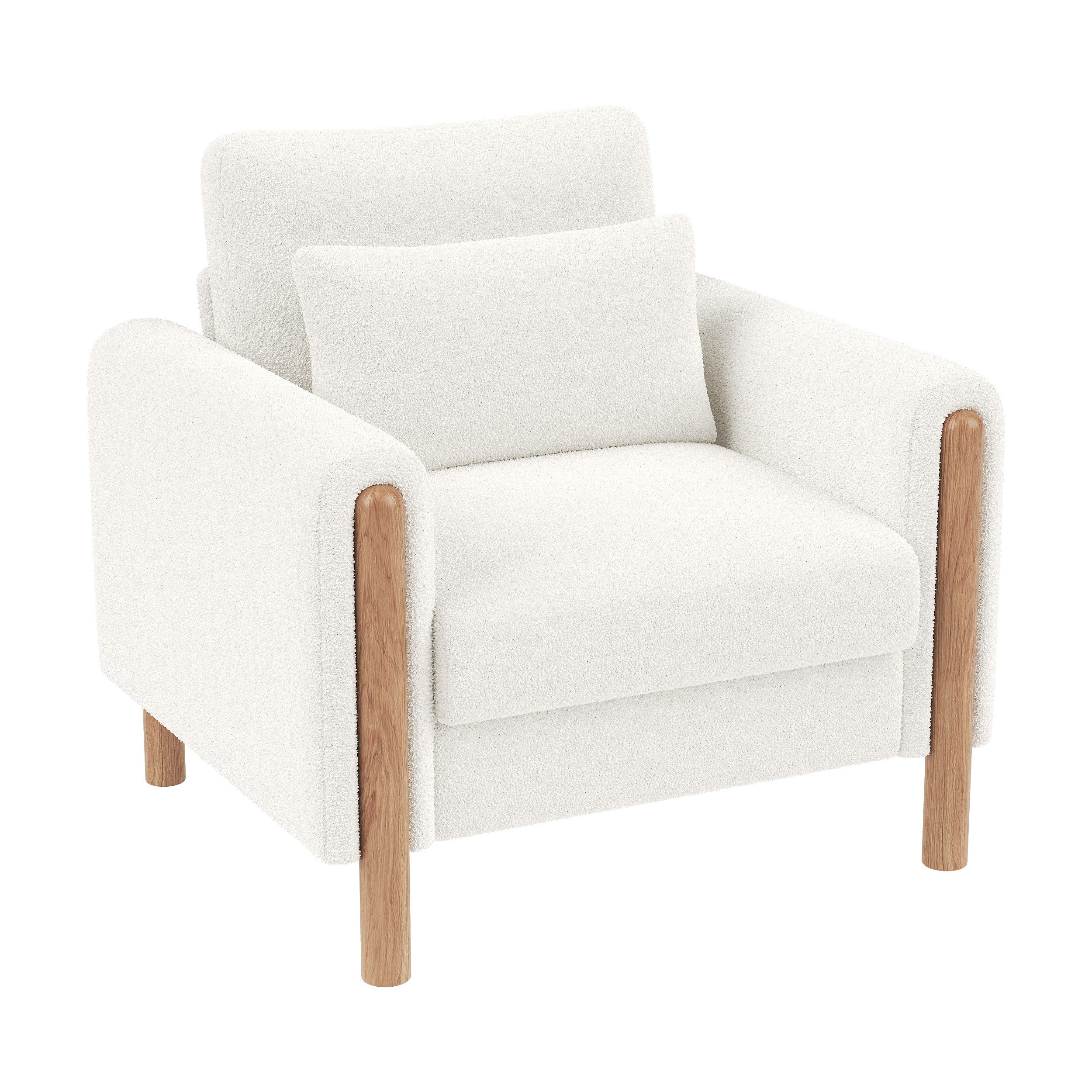 Flieks Relaxsessel mit Armlehnen und 1 Zierkissen (87x83x88,5 cm, 1-St., Sessel für Wohnzimmer, Büro oder Schlafzimmer), Einzelsessel Loungesessel Polstersessel Teddy-Samt, Massivholzgestell