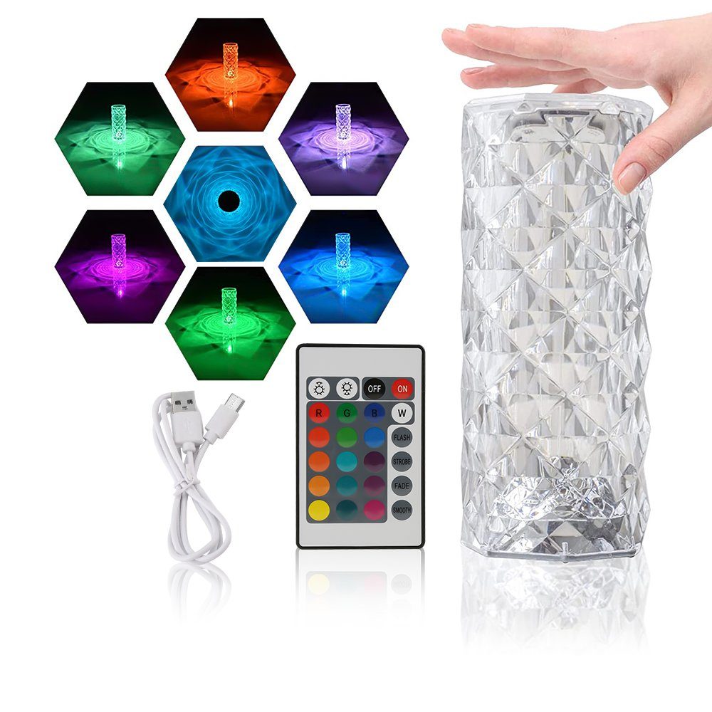 Dimmbar, LED Acryl aus Diamant, Nachttischlampe integriert, Tischleuchte Kristall RGB LED Farbwechsel LETGOSPT LED Ausolee, Kreativität Touch Bunt, Fernbedienung, Tischlampe fest Moderne Mit und