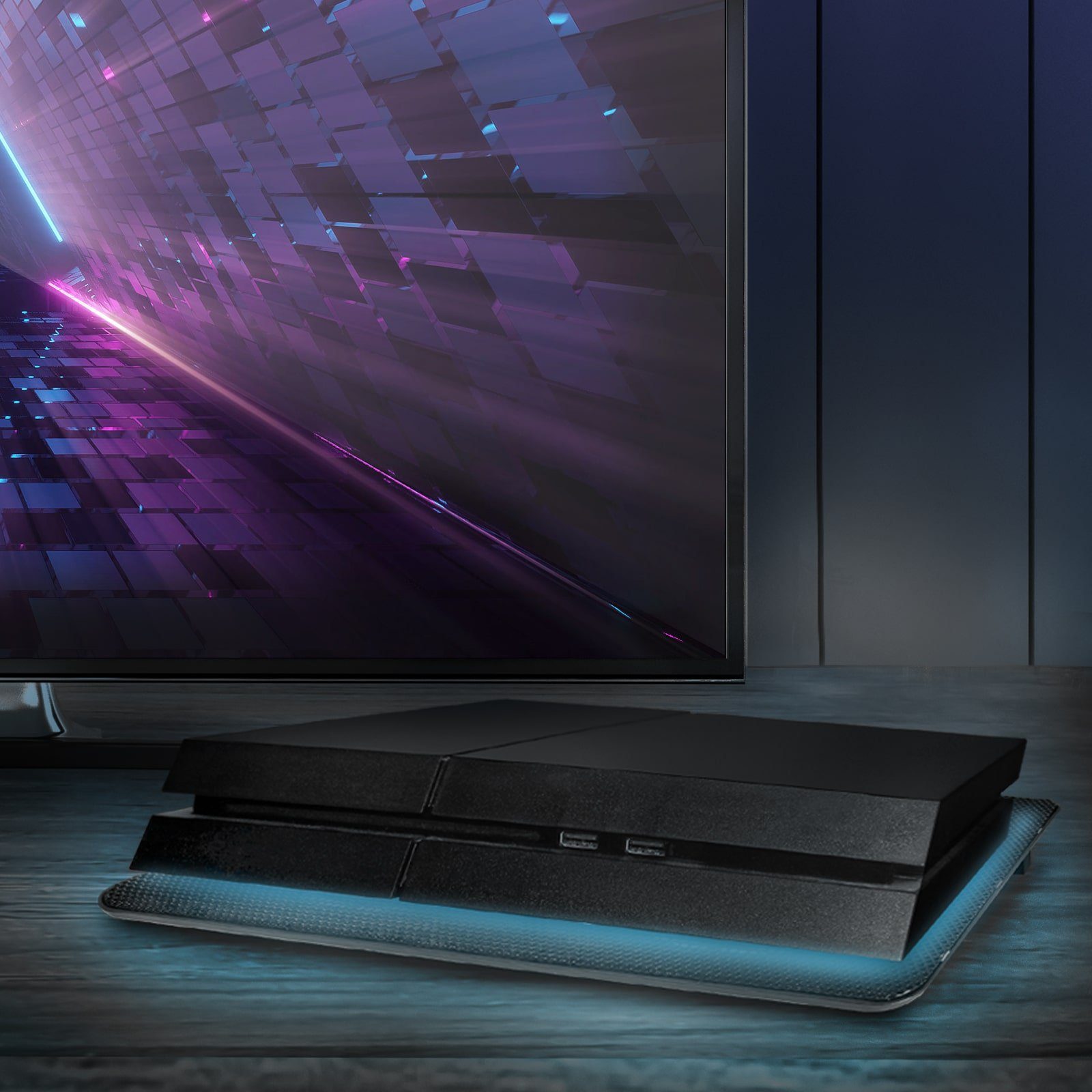 EAXUS Notebook-Kühler Padeax für PlayStation LED-Beleuchtung Kühler, blauer & PS5, auch weitere mit Laptops Konsolen. Lüfter 4