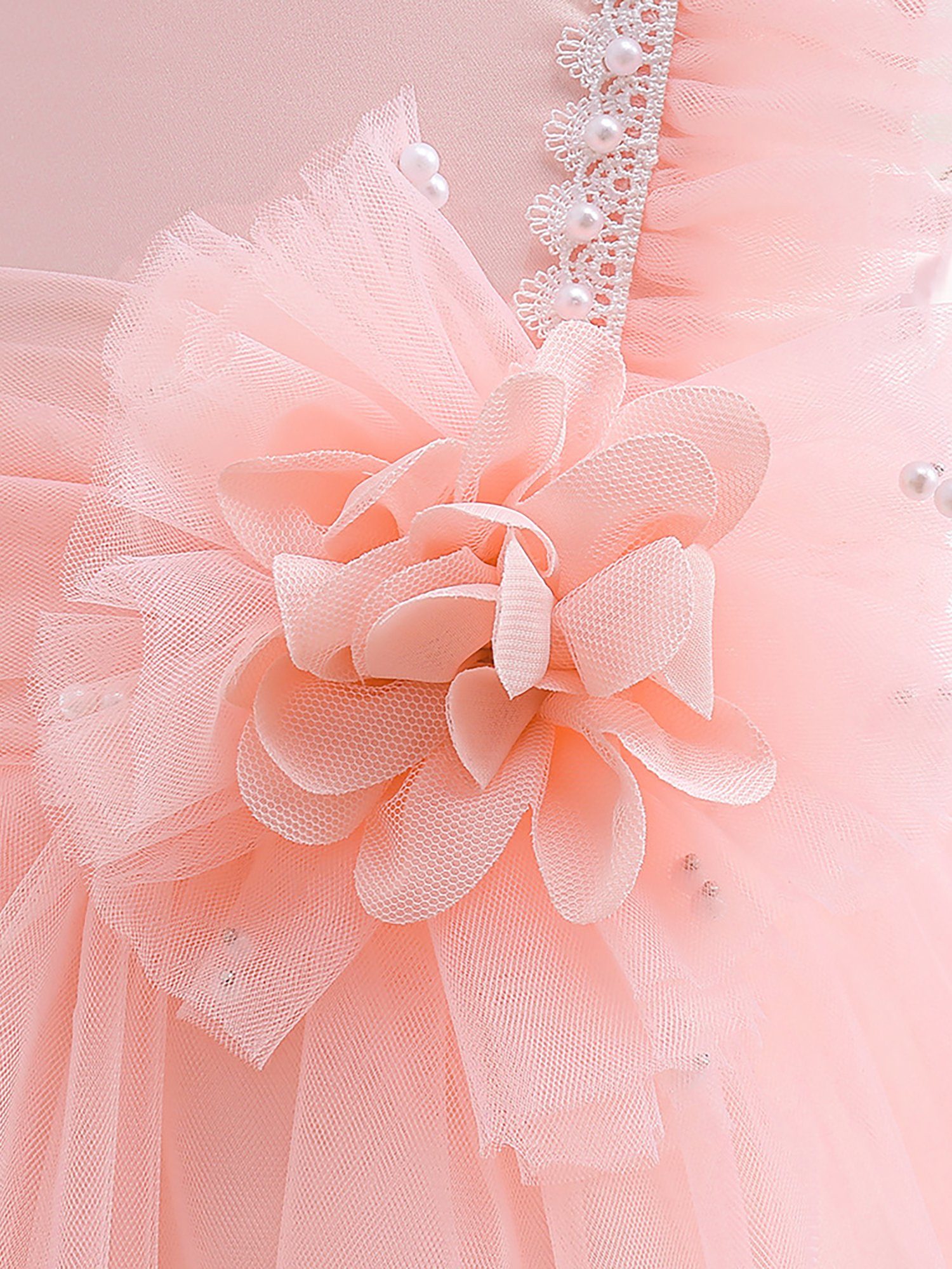Spitze A-Linie LAPA Perlen Tüllkleid Partykleid, und Blumenmädchen-Hochzeitskleid, mit Abendkleid Mädchen Rosa