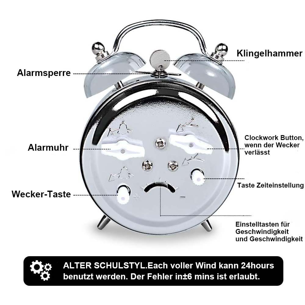 lauter Mechanischer Stundenmarkierungen Vintage-Wecker Wecker Handaufzug Zeiger, TUABUR mit Metallwerk Alarm. und Leuchtende und