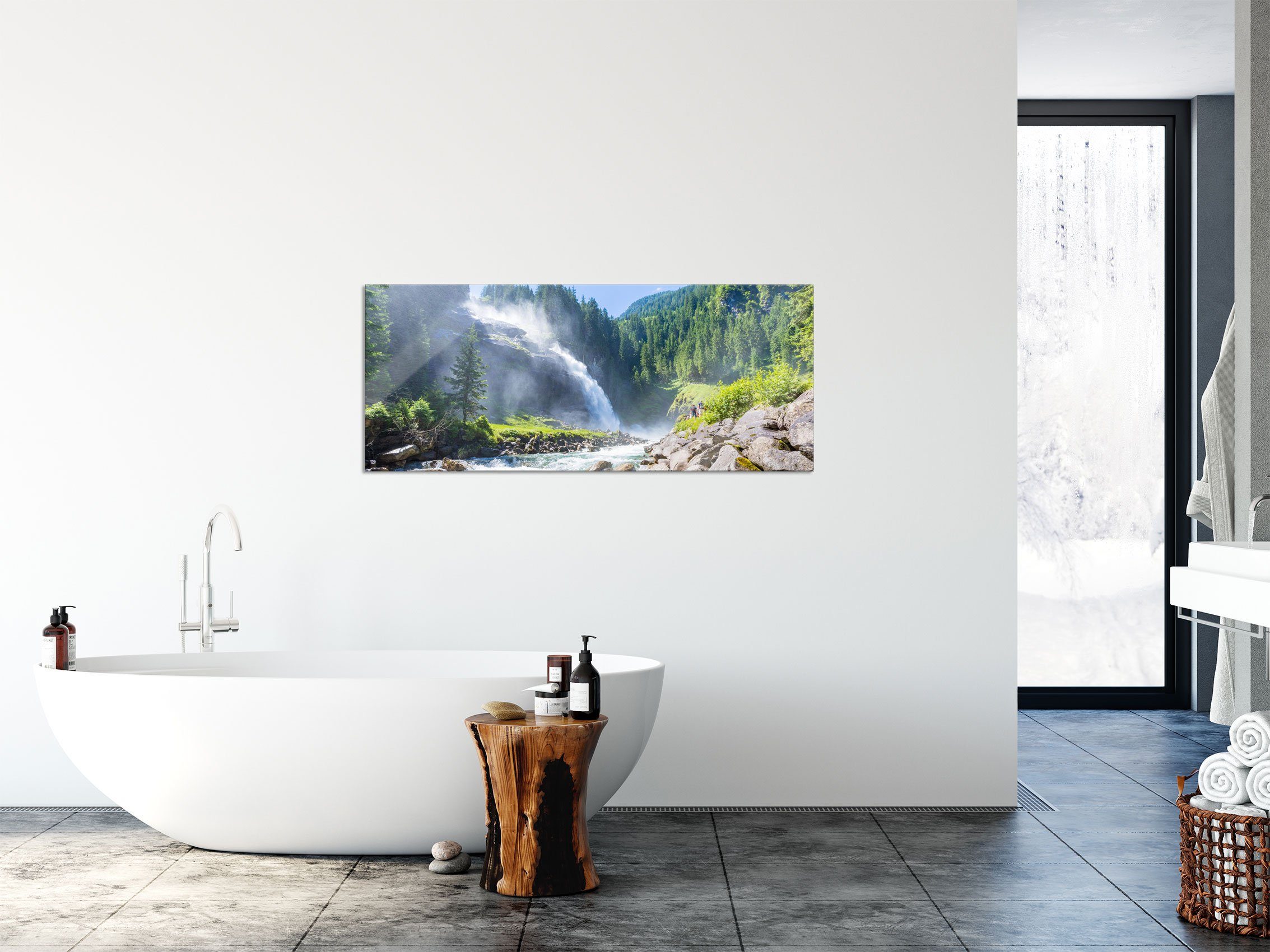 Pixxprint Glasbild Wasserfälle Nationalpark Salzburg, Salzburg Echtglas, Nationalpark Aufhängungen St), Wasserfälle aus inkl. und Abstandshalter (1 Glasbild