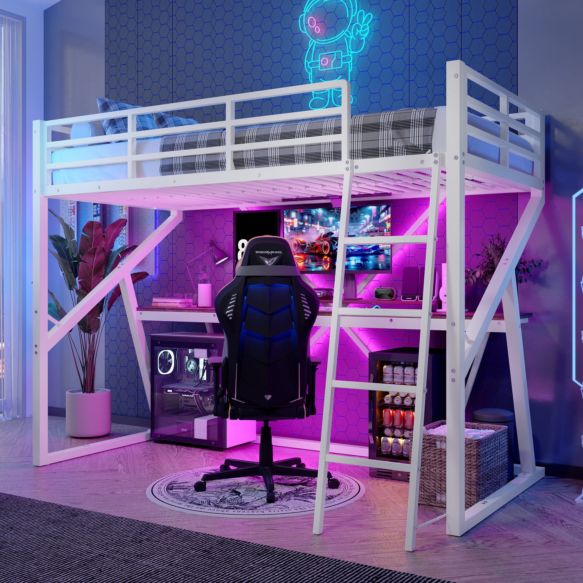 Merax Hochbett 90x200 cm mit LED-Beleuchtung (1-St., LED Jugendbett mit Rau günstig online kaufen