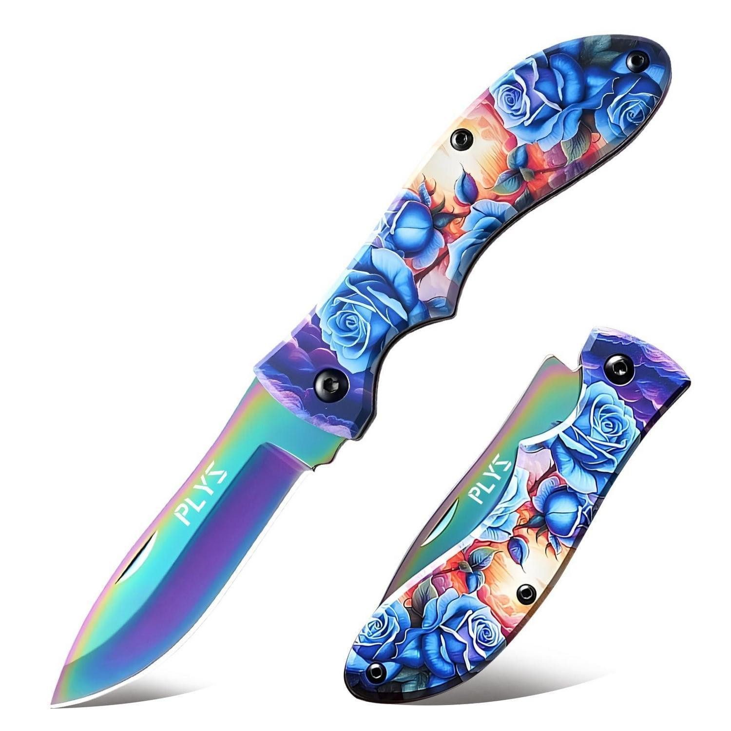LuxusKollektion Taschenmesser Klappmesser Blaues Blumenmuster Edelstahl, (1 St)