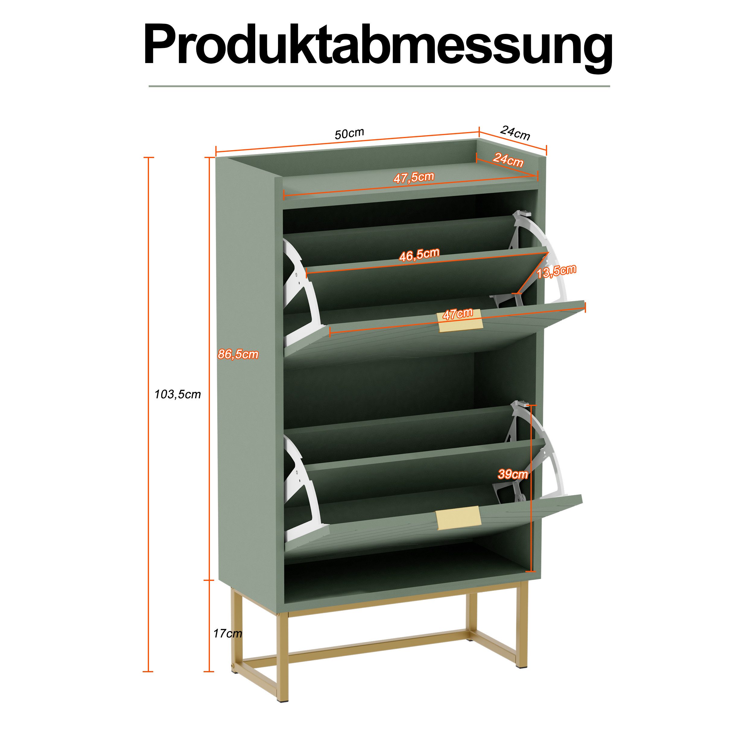 UEV Schuhschrank mit 2 Klappen, Schuhkipper Schmal, Schuhregal mit Metallfüße (50 x 24 x 103,5cm Modern Schuhaufbewahrung mit Oberplatte, Schuhkommode,Anti-Kipp-Vorrichtung für Eingangsbereich) trennwände verstellbar und abnehmbar für verschiedene Schuhtypen