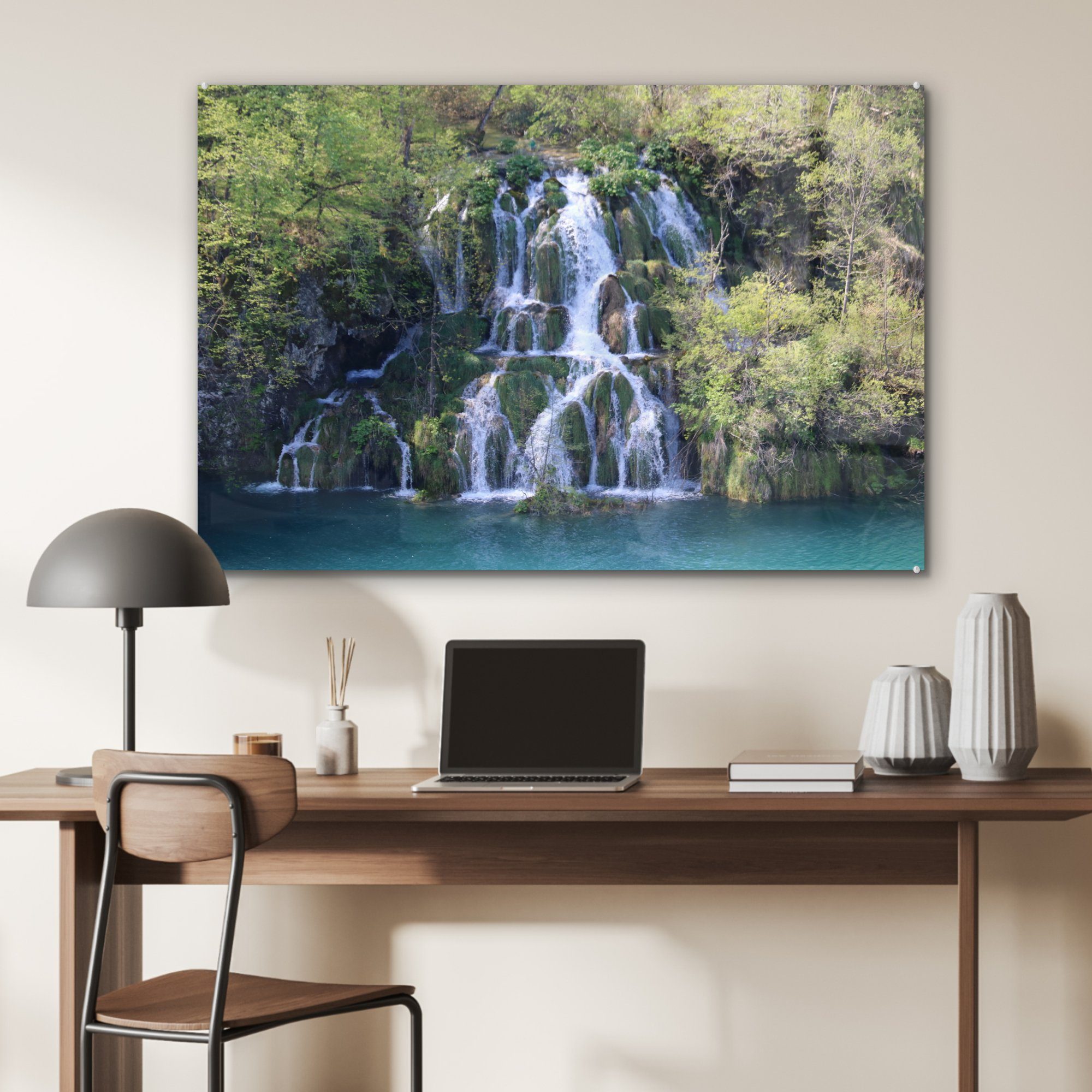 (1 Wohnzimmer Fließende Acrylglasbild Wasserfälle Schlafzimmer MuchoWow Nationalpark & St), Plitvicer Seen, im Acrylglasbilder