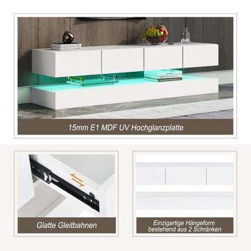 EXTSUD TV-Schrank 16-farbiger LED-TV-Unterschrank mit 2 Schränken und4 großen Schubladen Wandmontiertes Design, einstellbares LED-System große Kapazität