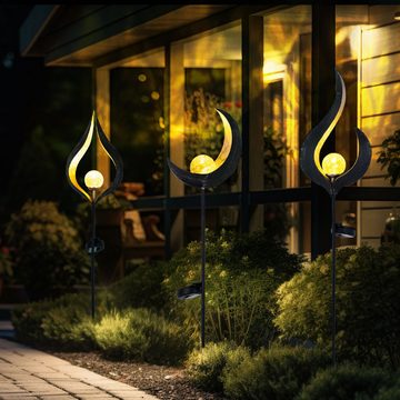 etc-shop Gartenleuchte, LED-Leuchtmittel fest verbaut, 3er Set Design LED Solar Leuchten Außen Beleuchtung Dekoration Steck