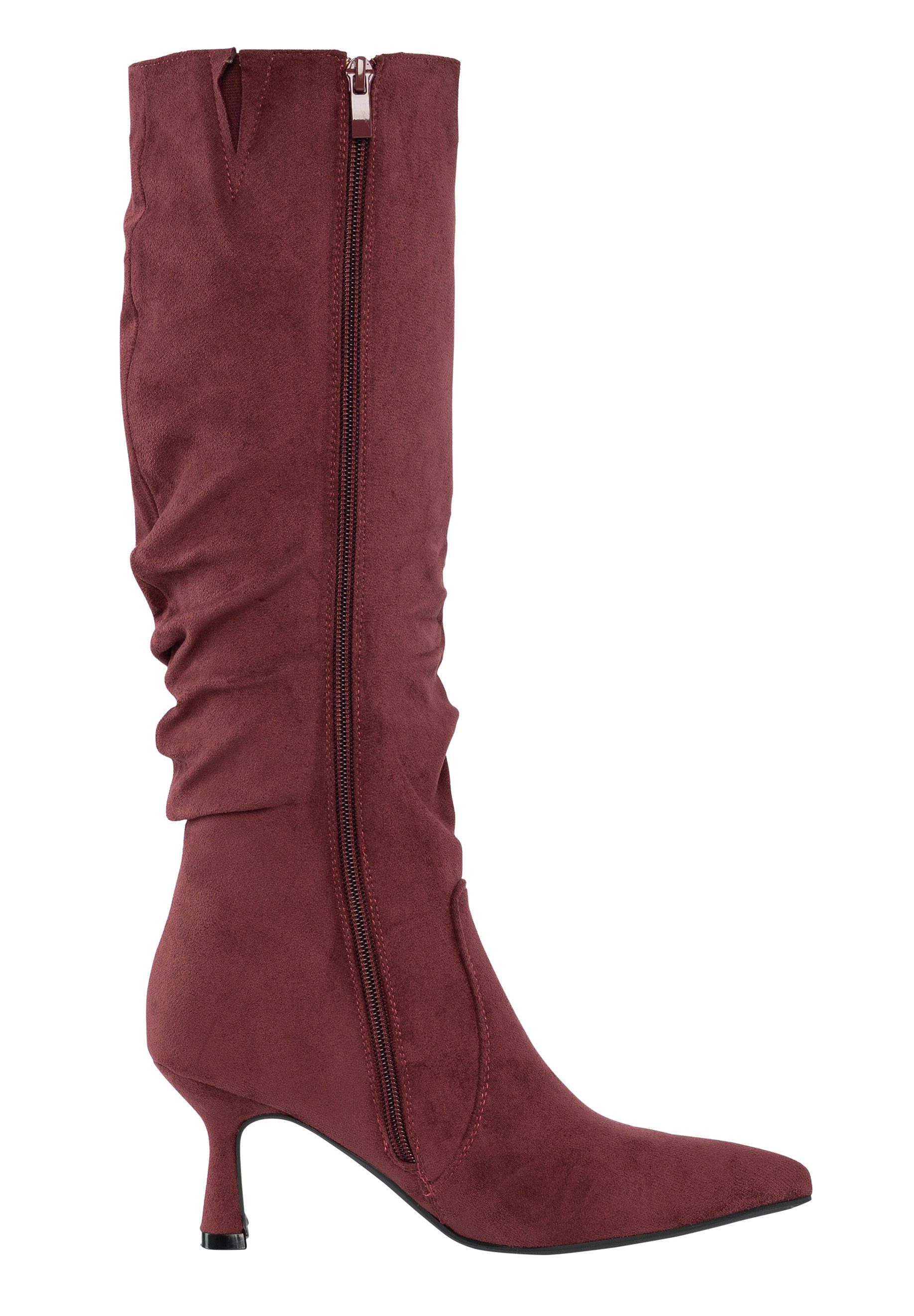 Salinyang Damen Westernstiefel in Wildlederoptik mit Faltenlook und Absatz High-Heel-Stiefel