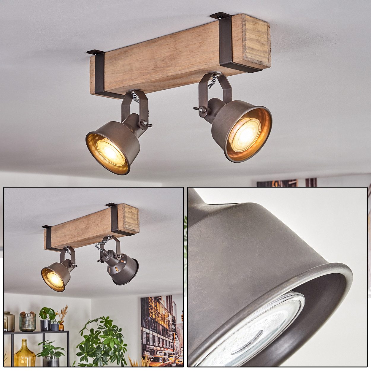 hofstein Deckenleuchte Deckenlampe verstellbar aus Metall/Holz in Grau/Natu günstig online kaufen