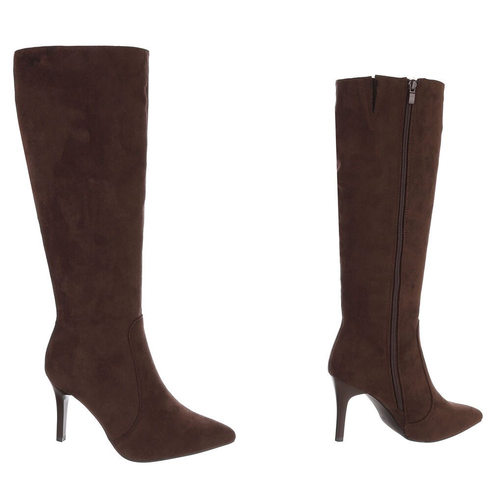 Ital-Design Damen Overknee-Stiefel in Veloursleder-Optik, Absatz High-Heel-Stiefel (92457742) Pfennig-/Stilettoabsatz Stiefel in Braun – Bild 4 von 5