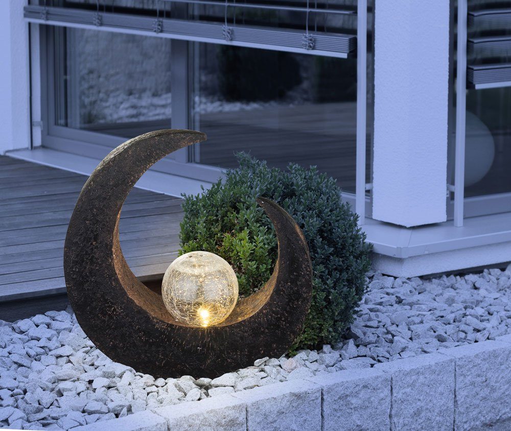 Beleuchtung Garten Glas etc-shop LED Kugel Solar Steh Lampe Boden verbaut, LED-Leuchtmittel Gartenleuchte, Mondsichel fest