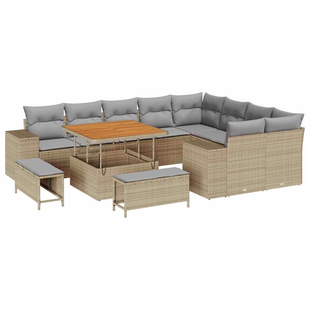 vidaXL Gartenlounge-Set Gartensofa-set 12 Stk. Beige Poly-Rattan, (12-tlg)