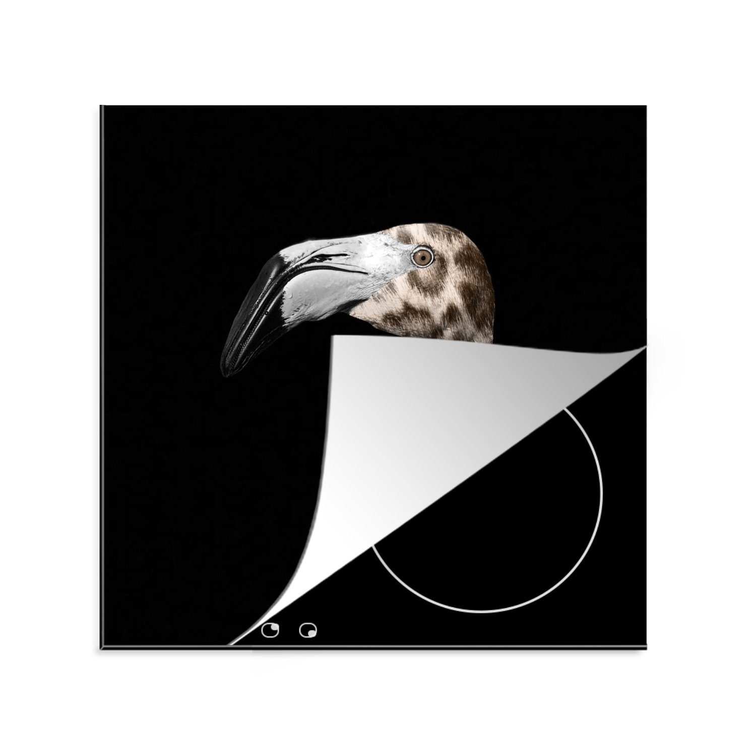 MuchoWow Herdblende-/Abdeckplatte Flamingo - Panther Druck - Porträt, Vinyl, (1 tlg), 78x78 cm, Ceranfeldabdeckung, Arbeitsplatte für küche