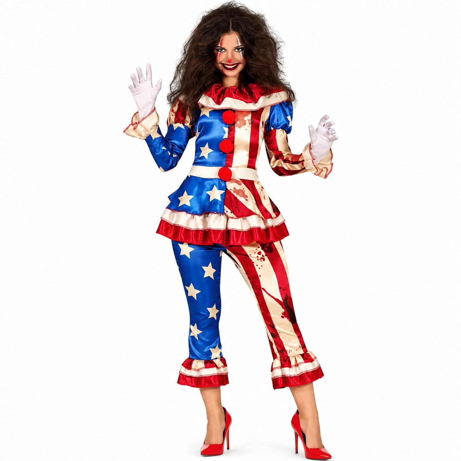 Fiestas Guirca Clown-Kostüm Horror Clownin 'Patriotin' Kostüm für Jugendliche