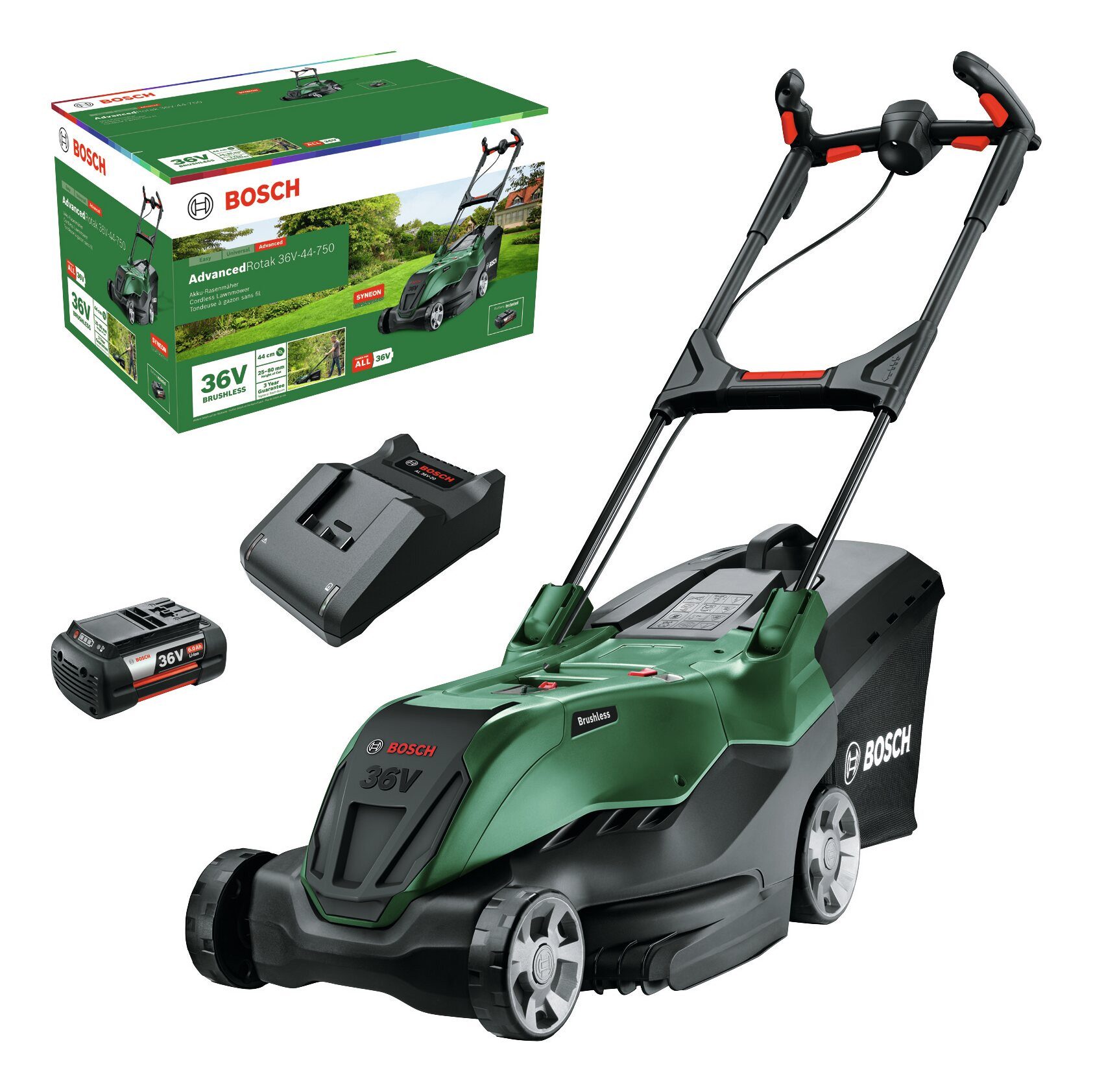 BOSCH Akkurasenmäher AdvancedRotak 36V-44-750, 44 cm Schnittbreite, Mit 1x Akku 6 Ah - im Karton