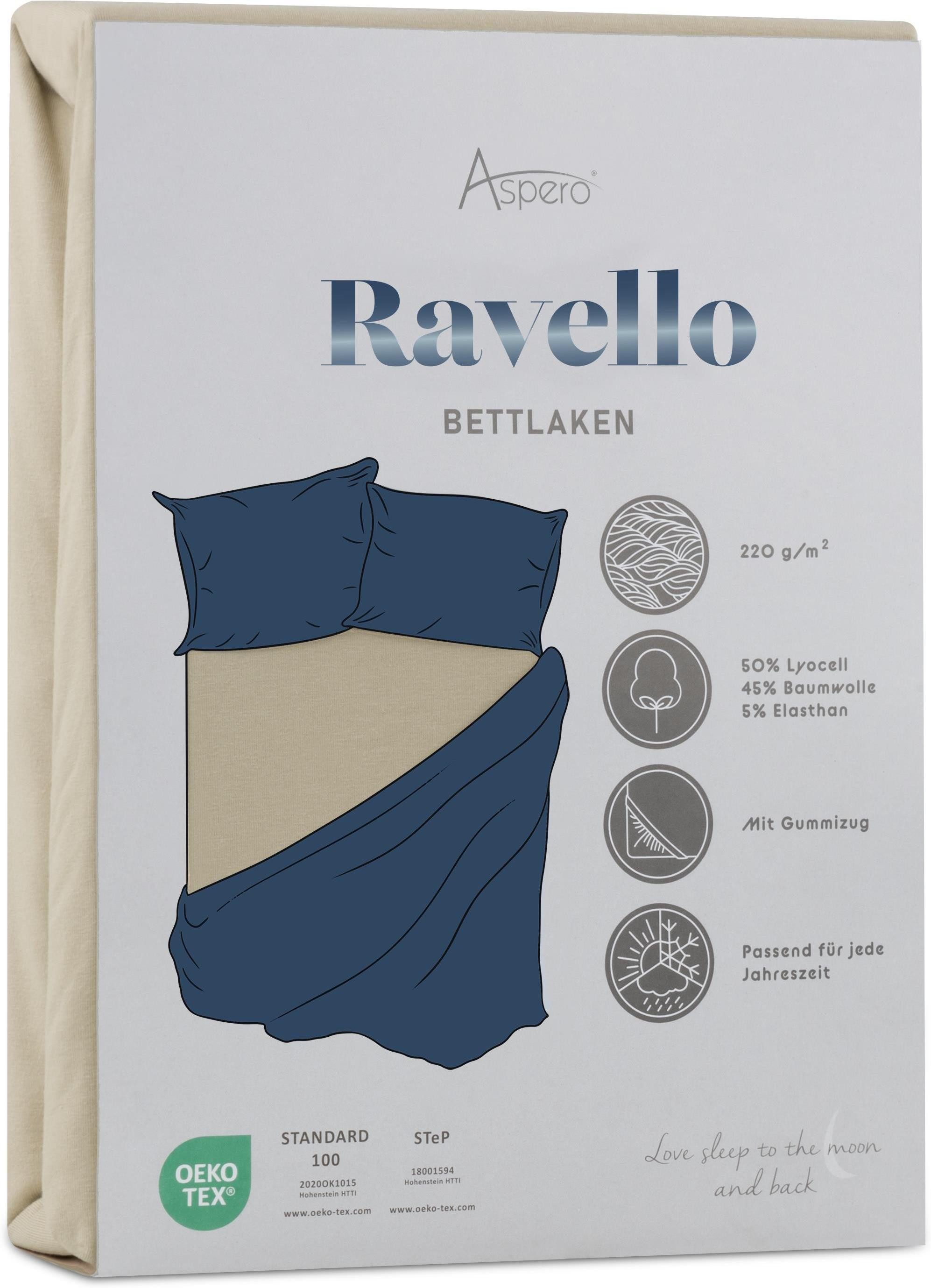 Aspero Bettlaken Spannbettlaken Ravello, Interlock, Gummizug: rundum, Spannbetttuch aus weichem hochwertigem Material