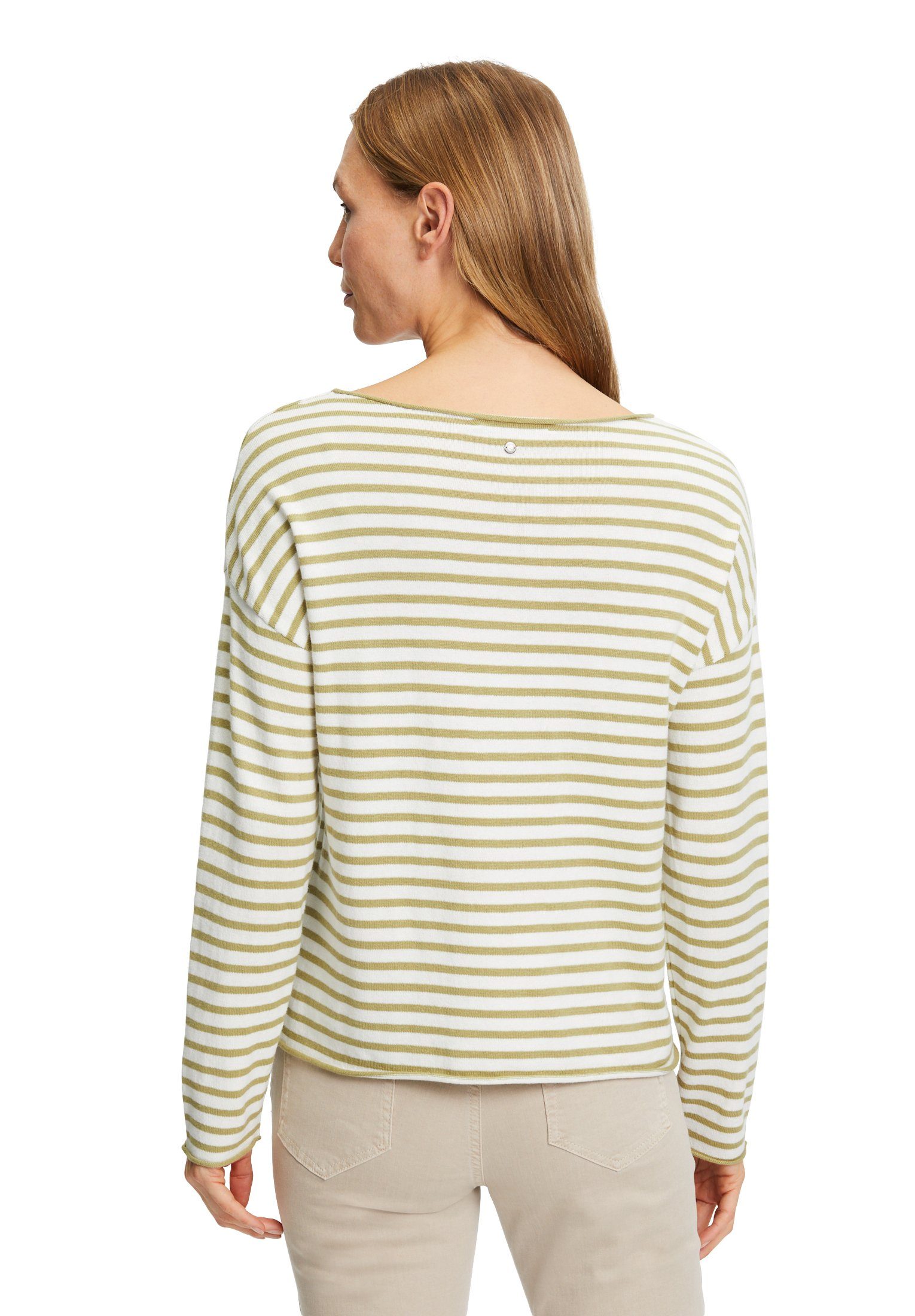 mit Strickpullover Betty&Co U-Boot-Ausschnitt (1-tlg) Ringel Cream/Khaki