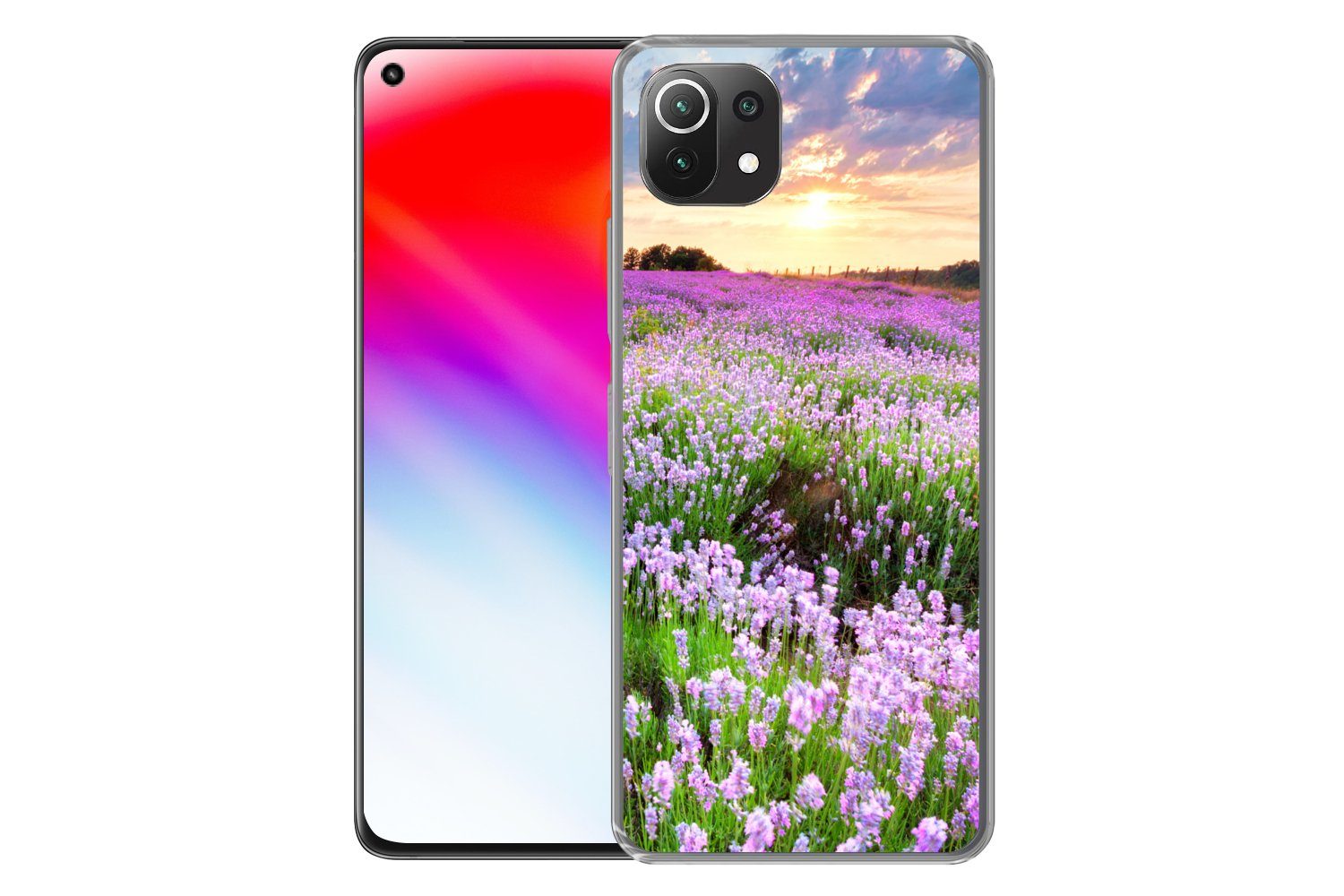 MuchoWow Handyhülle für Xiaomi Mi 11 Lite Blumen - Lavendel - Lila - Himmel - Sonnenunterg, Phone Case, Silikon, Schutzhülle Dünn