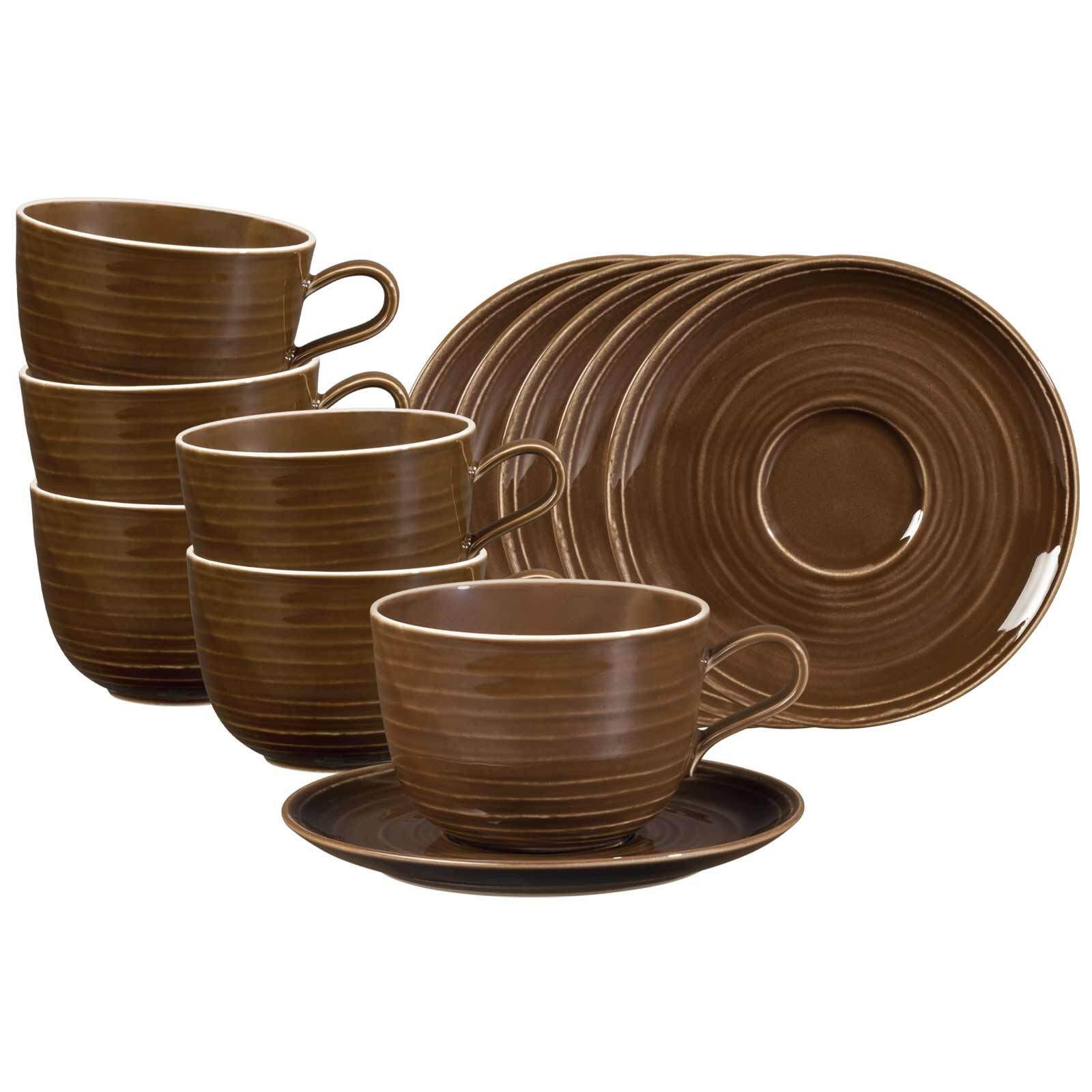 Seltmann Weiden Cappuccinotasse Terra Milchkaffeetassen mit Untertassen 400 ml, Porzellan