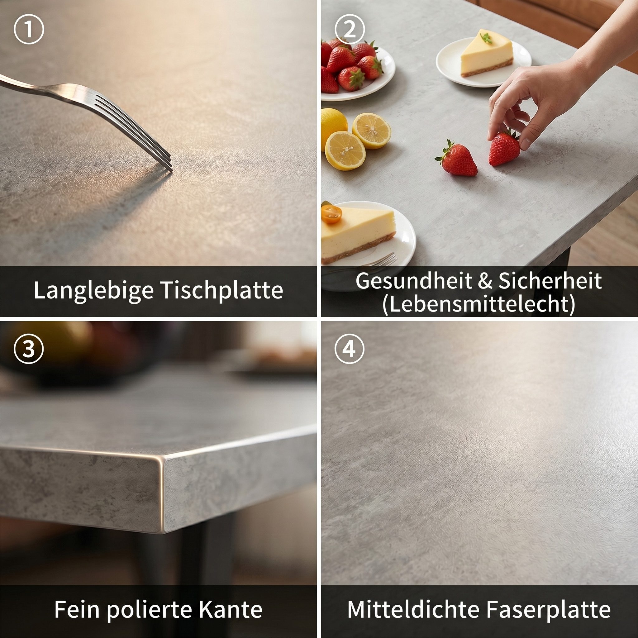 Jiexi Esstisch Esstisch 110x70cm rechteckig MDF-Platte mit U-Metallgestell – Bild 5 von 5