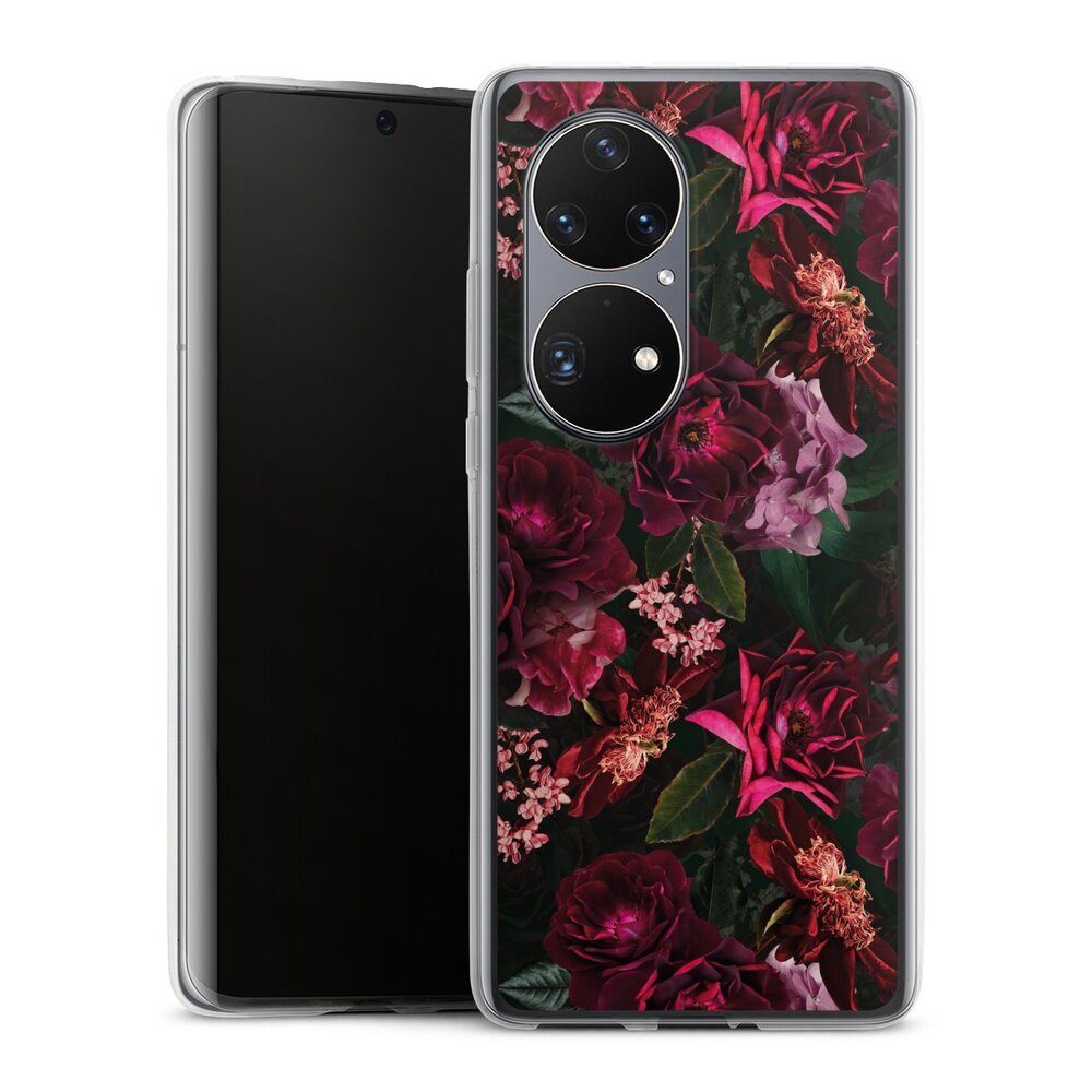 DeinDesign Handyhülle Rose Blumen Blüte Dark Red and Pink Flowers, Huawei P50 Pro Silikon Hülle Bumper Case Handy Schutzhülle