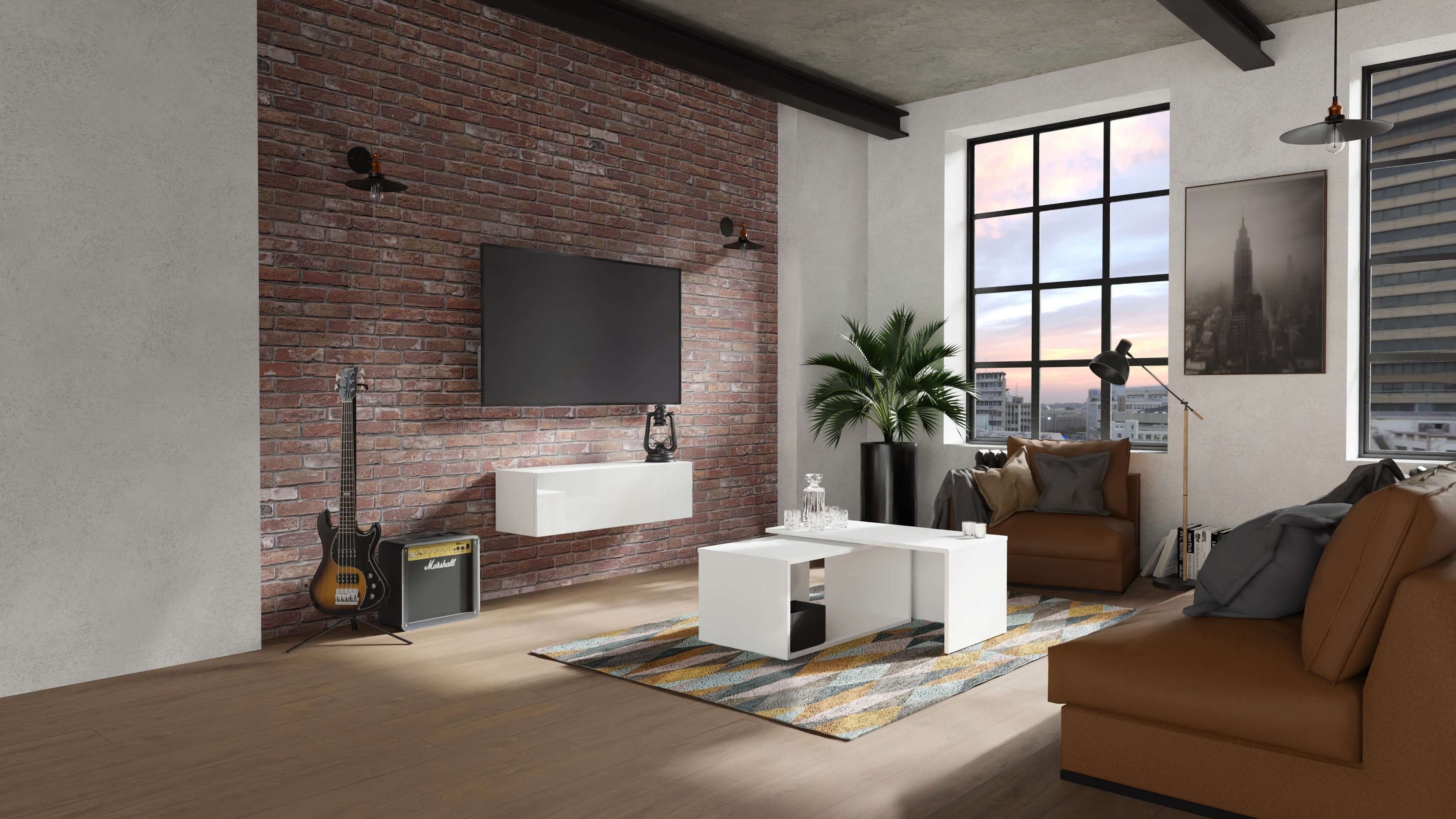 Platan Room Lowboard, Fernsehschrank 105/140/160/210/280cm breit Hängend Stehend Hochglanz