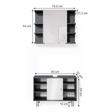 Vicco Badmöbel-Set Badezimmerset FYNN Weiß / Anthrazit Set 5, (2-er Set, 2-St., 2-er Set)