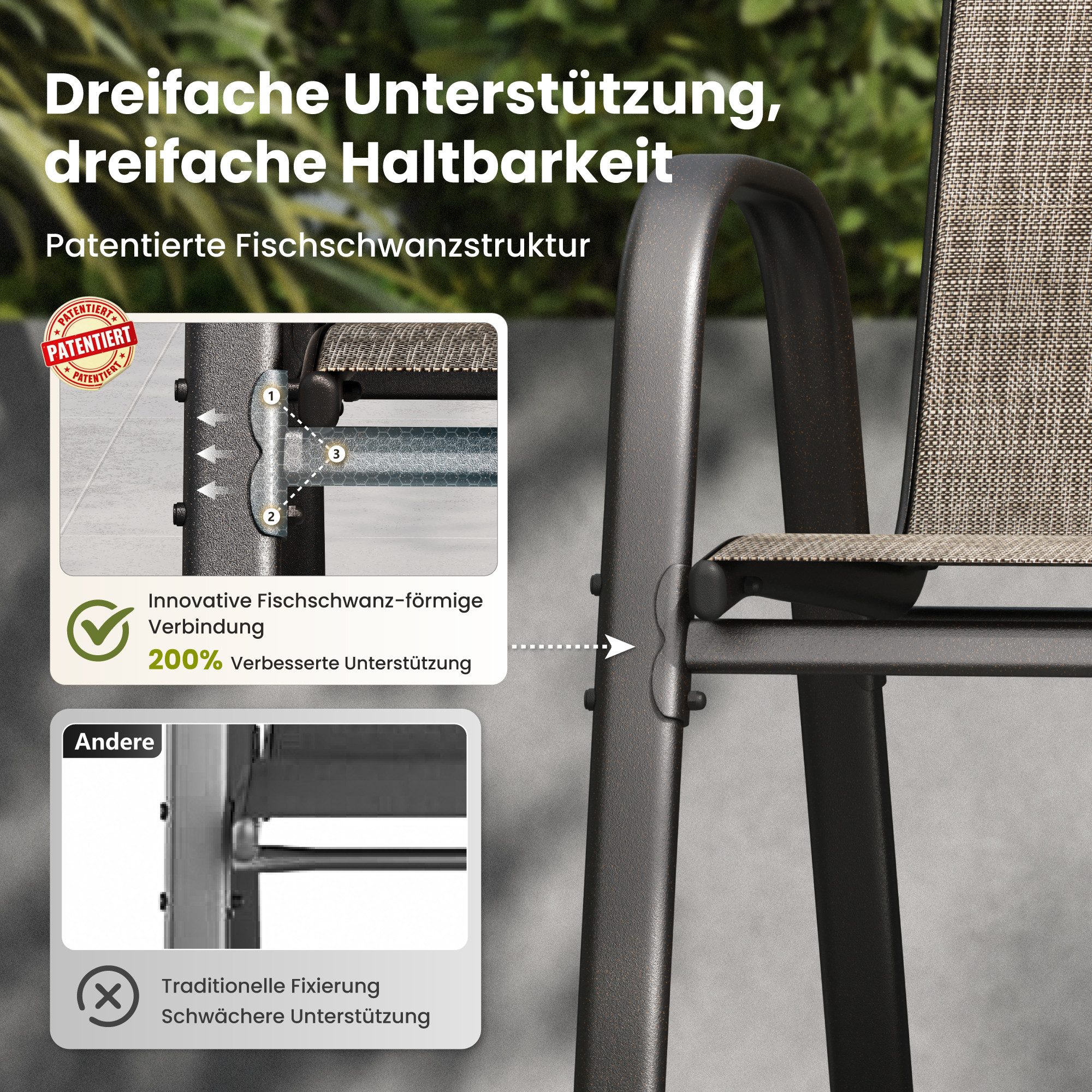 PHI VILLA Gartenstuhl (Gartensessel Stapelstühle Hochlehner, E-Lackierung Metallgestell für Hinterhof Veranda Terrasse Poolbereich, 2 St), 2er Set - 4er Set - 6 – Bild 3 von 5