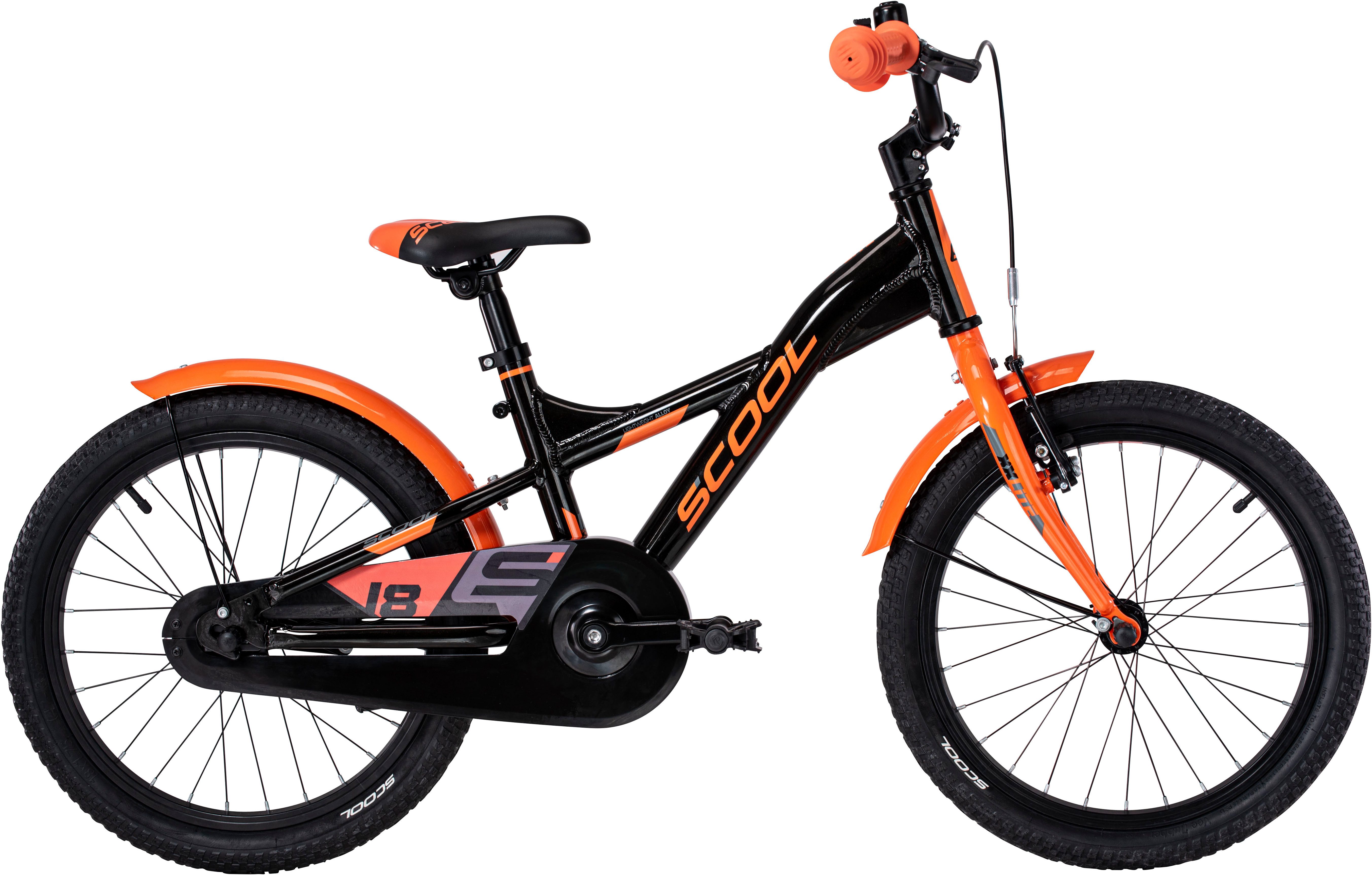 S’COOL Kinderfahrrad S'COOL XXlite 18-1S - Black/Orange, 1 Gang, ohne Schaltung, Stützräder montierbar