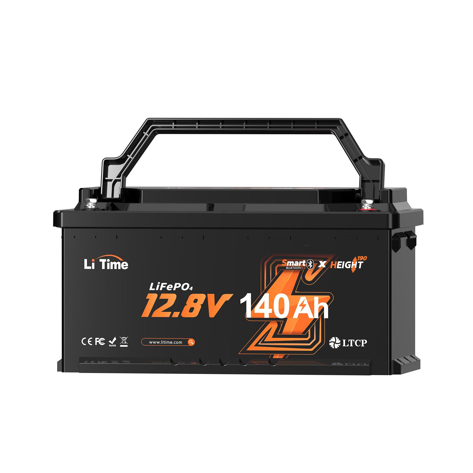 LiTime 12V 140Ah H190 LiFePO4 Batterie mit Bluetooth 1792Wh DIN H8 Solarakkus (12 V), Stromspeicher für Wohnmobilen, Solarmodule, USV und Boots