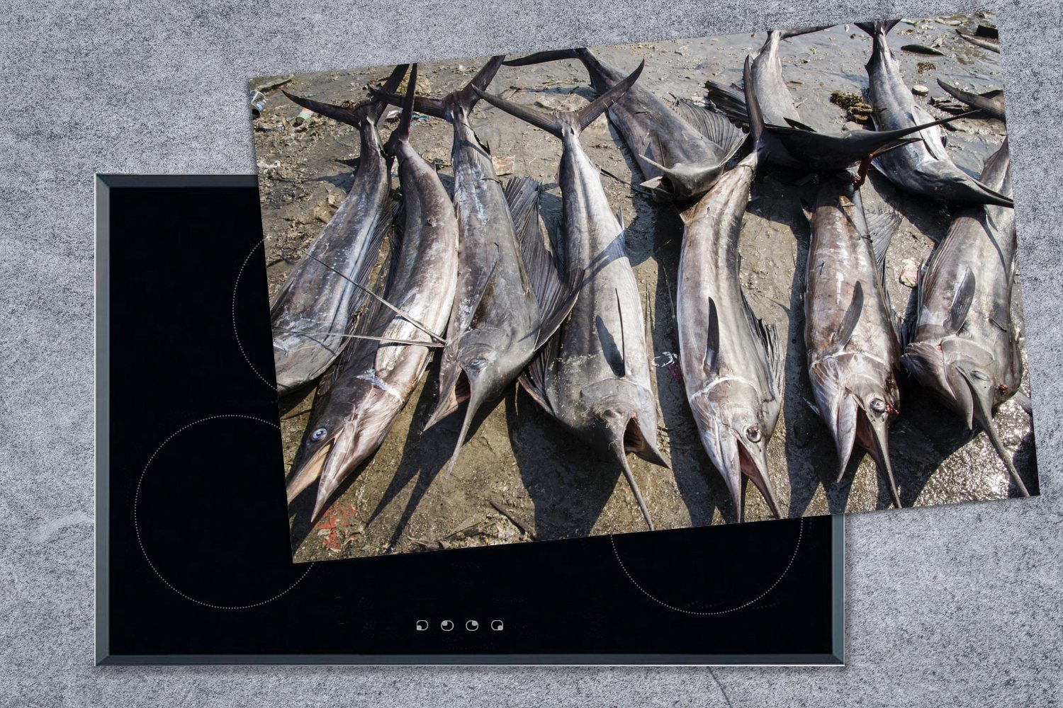 MuchoWow Herdblende-/Abdeckplatte toten Schutz für die Reihe Schwertfischen, Ceranfeldabdeckung (1 von Eine Vinyl, küche, Induktionskochfeld tlg), cm, 81x52