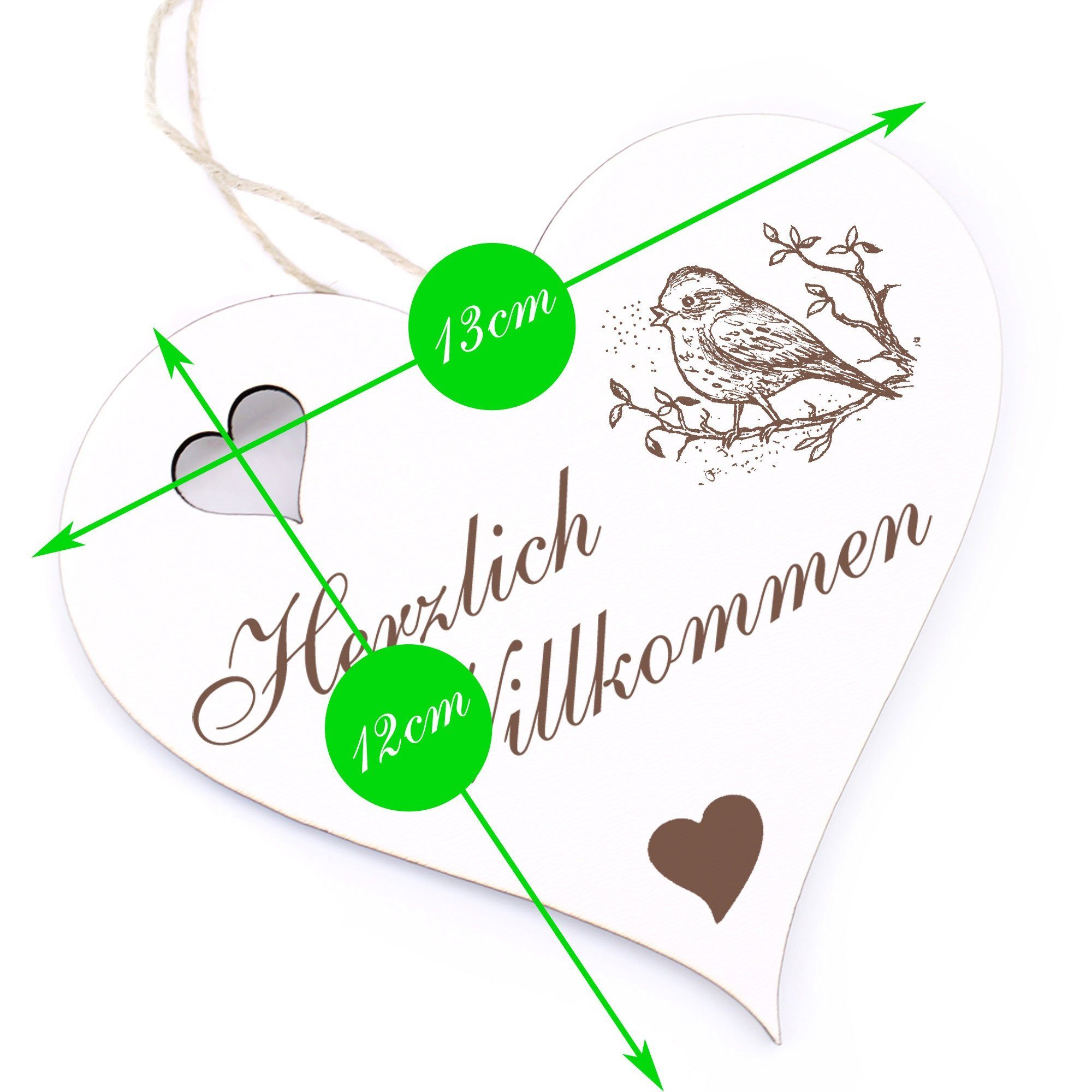 Dekolando Hängedekoration Herzlich - 13x12cm Vogel - Willkommen auf singender Zweig