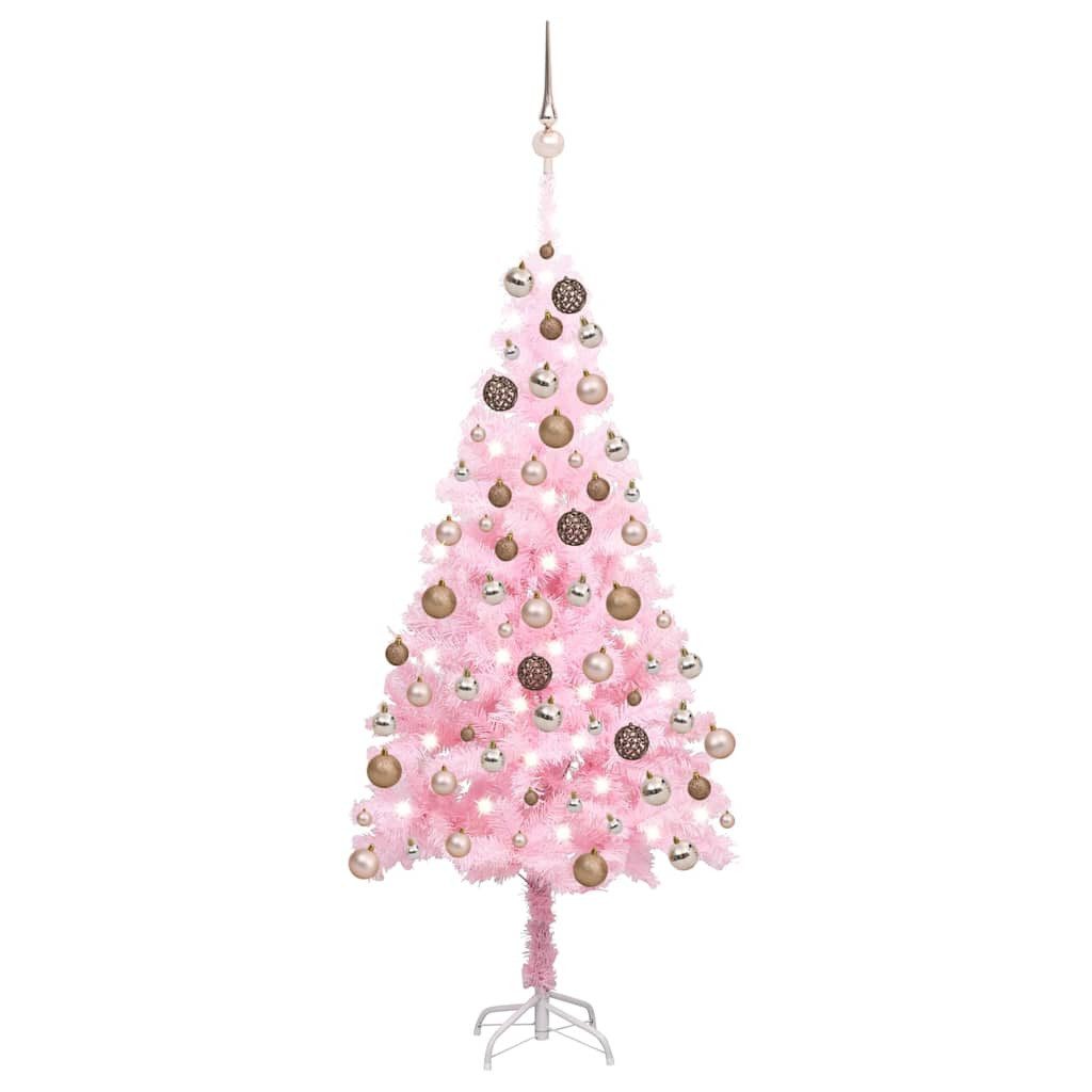 vidaXL Künstlicher Weihnachtsbaum Künstlicher Weihnachtsbaum mit Beleuchtung & Kugeln Rosa 180cm