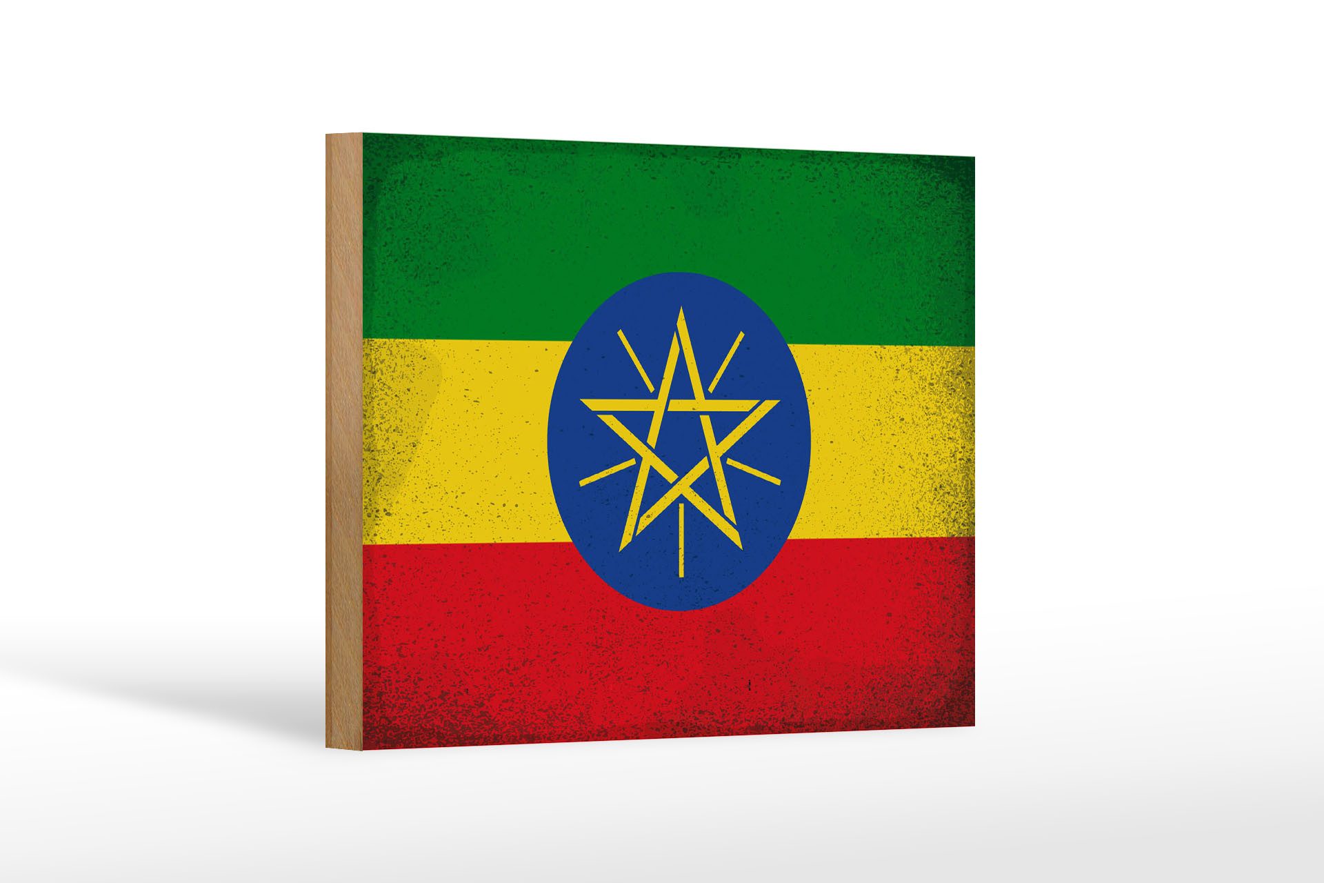Femer GmbH Holzbild Flagge Äthiopien 18x12 cm Flag Ethiopia Vintage, Flaggen (1 St), Glatte Holzfaserplatte (MDF), vorn beschichtet