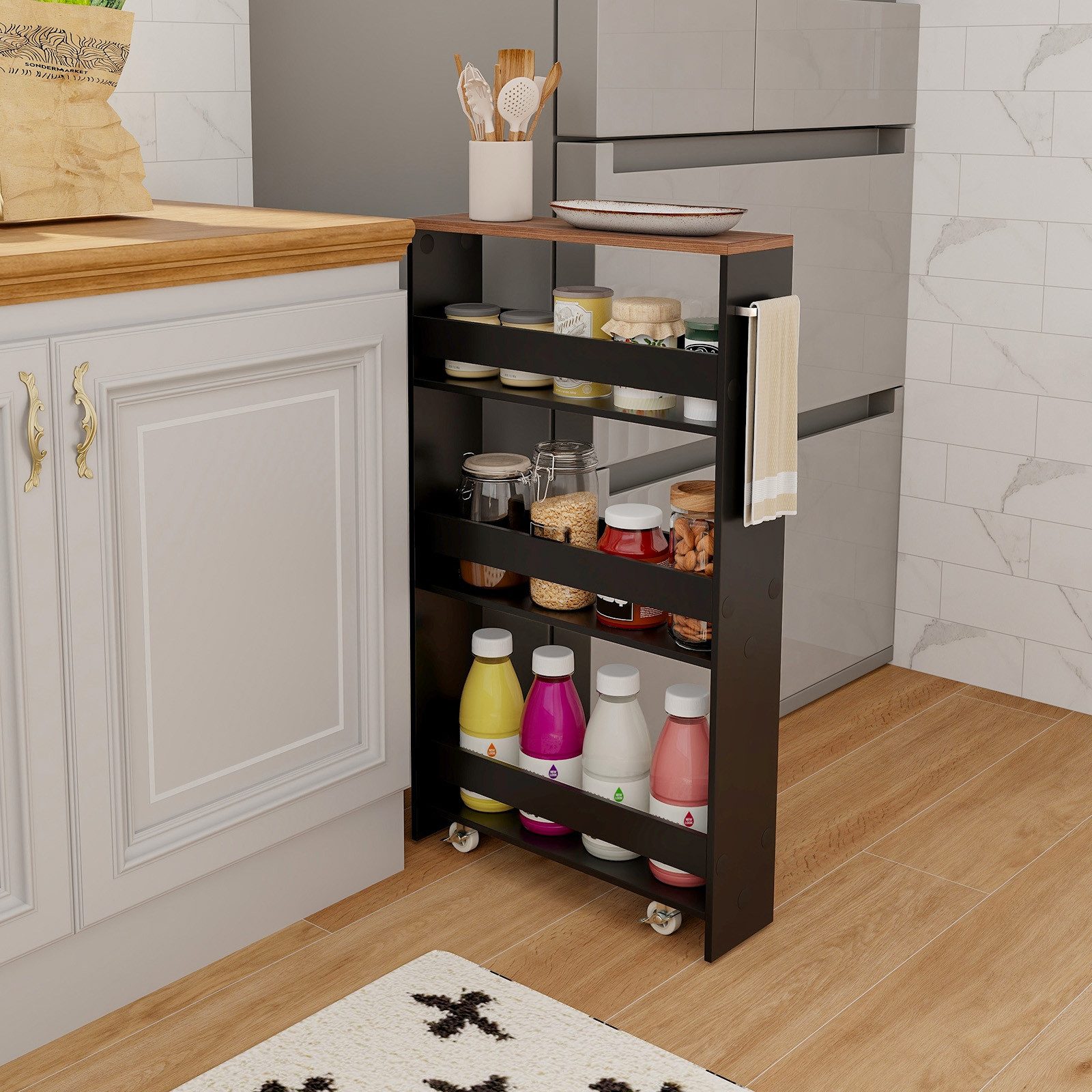 COSTWAY Küchenwagen, schmal, Nischenwagen 4 Ebenen, auf Rollen, 48x12,5x81c günstig online kaufen