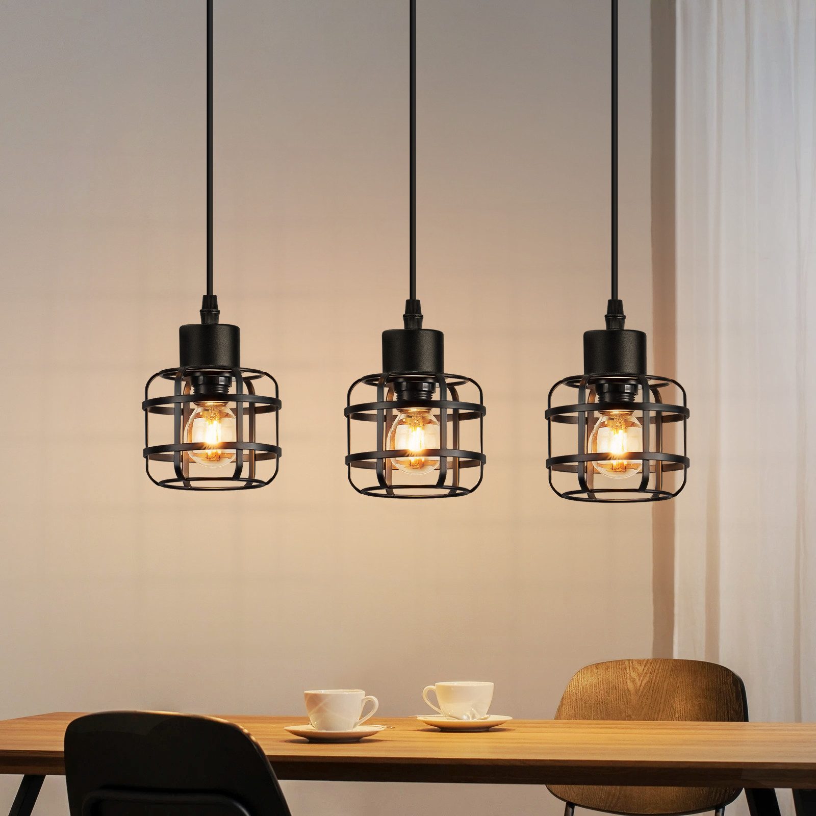 Nettlife Pendelleuchte Vintage schwarz Hängelampe industrielle 1/3-flammig rund E14, Höhenverstellbar, ohne Leuchtmittel, für Esstisch, Kücheninsel, Bars, Cafés und Restaurants