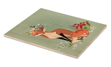 Posterlounge Holzbild Eve Farb, Fuchs im Frühling, Mädchenzimmer Illustration