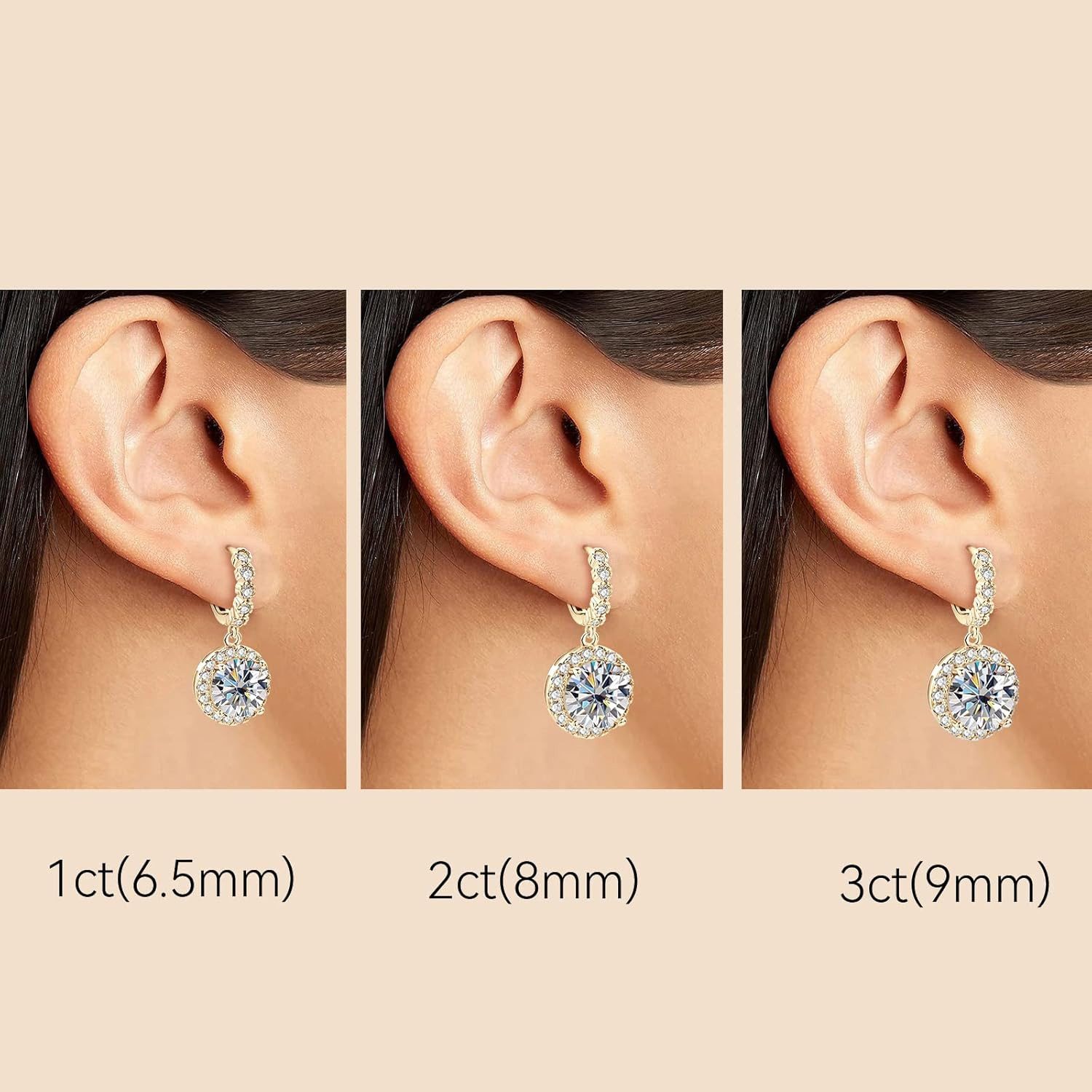 Jumpeak Paar Ohrstecker 585 Gold, 1-3 Karat Diamanten im Rundschliff, Damenohrringe, E, VS1, 3EX, IGI-Zertifikat Diamantohrringe für Damen, Geschenk – Bild 3 von 5