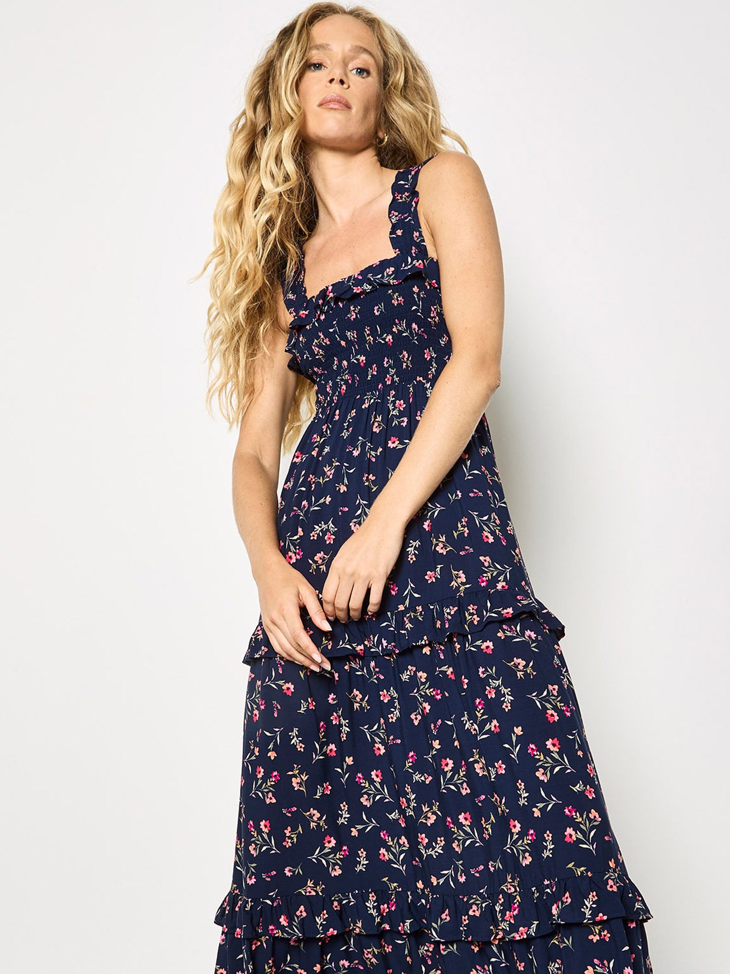 Apricot Maxikleid mit Rüschen
