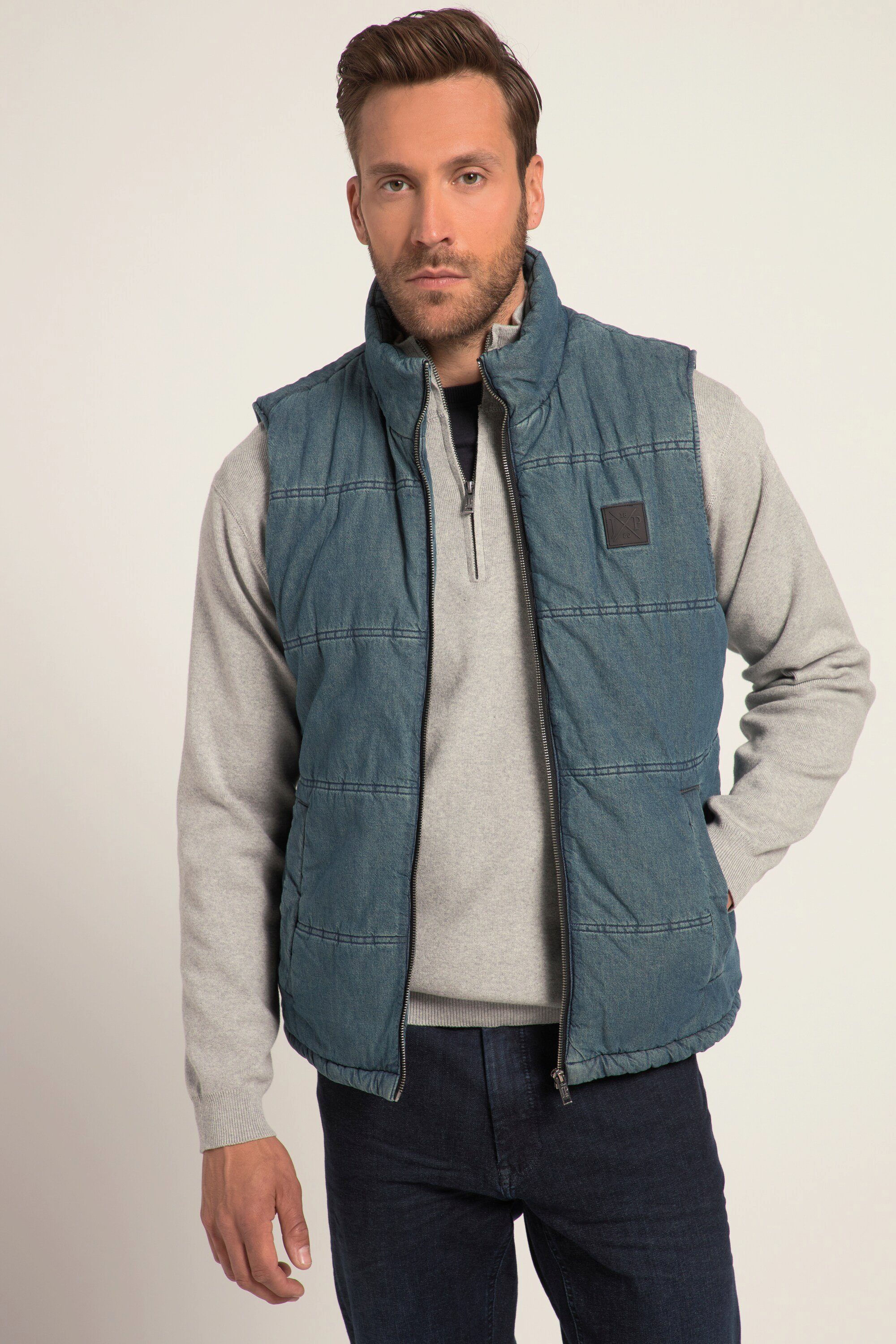 Steppweste Weste Denim Jeans-Look Warmfutter Stehkragen