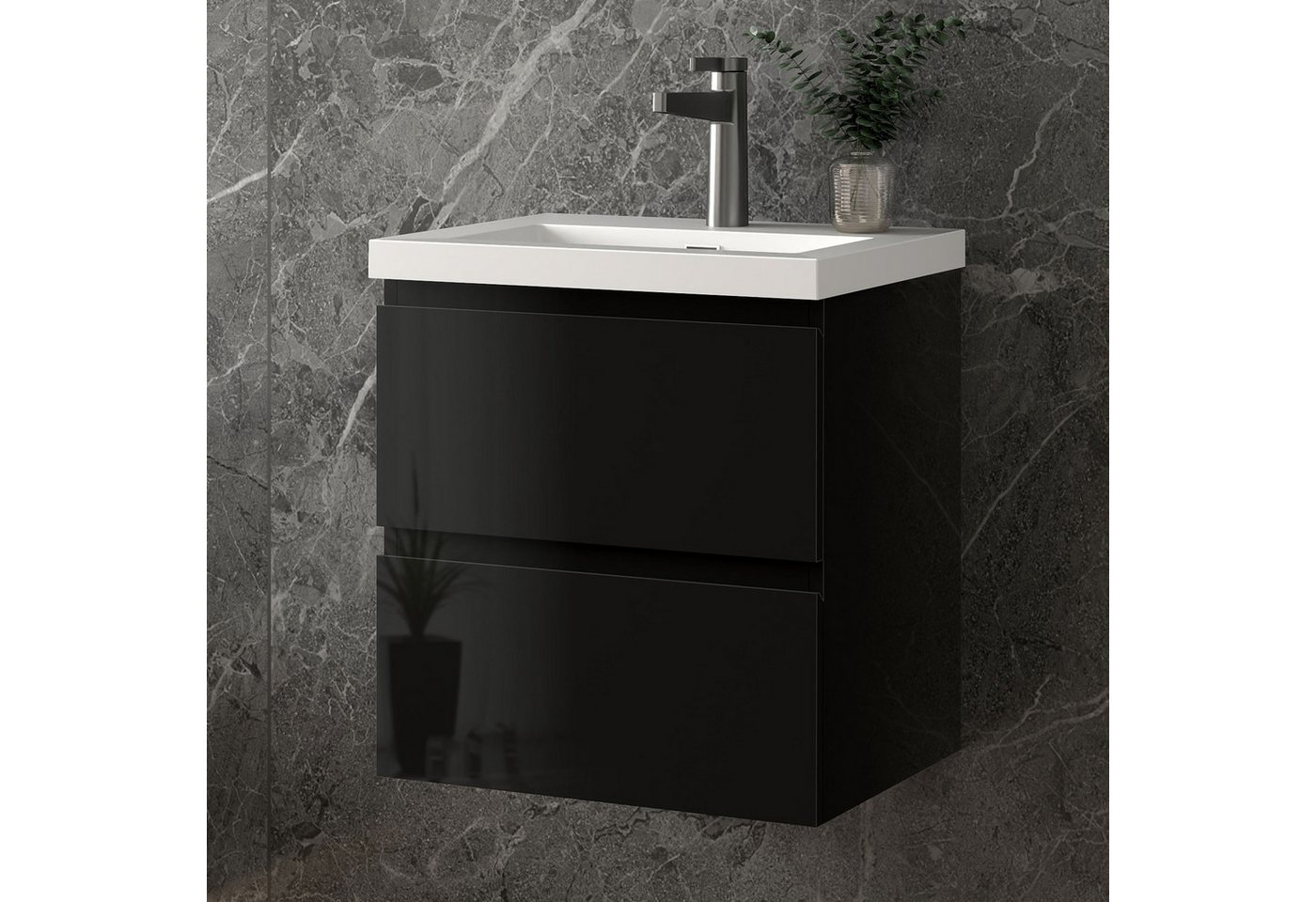 duschspa Waschtisch Waschbecken mit Unterschrank Badmöbel Set Badschrank Waschplatz, Hochglanz, 50-120cm