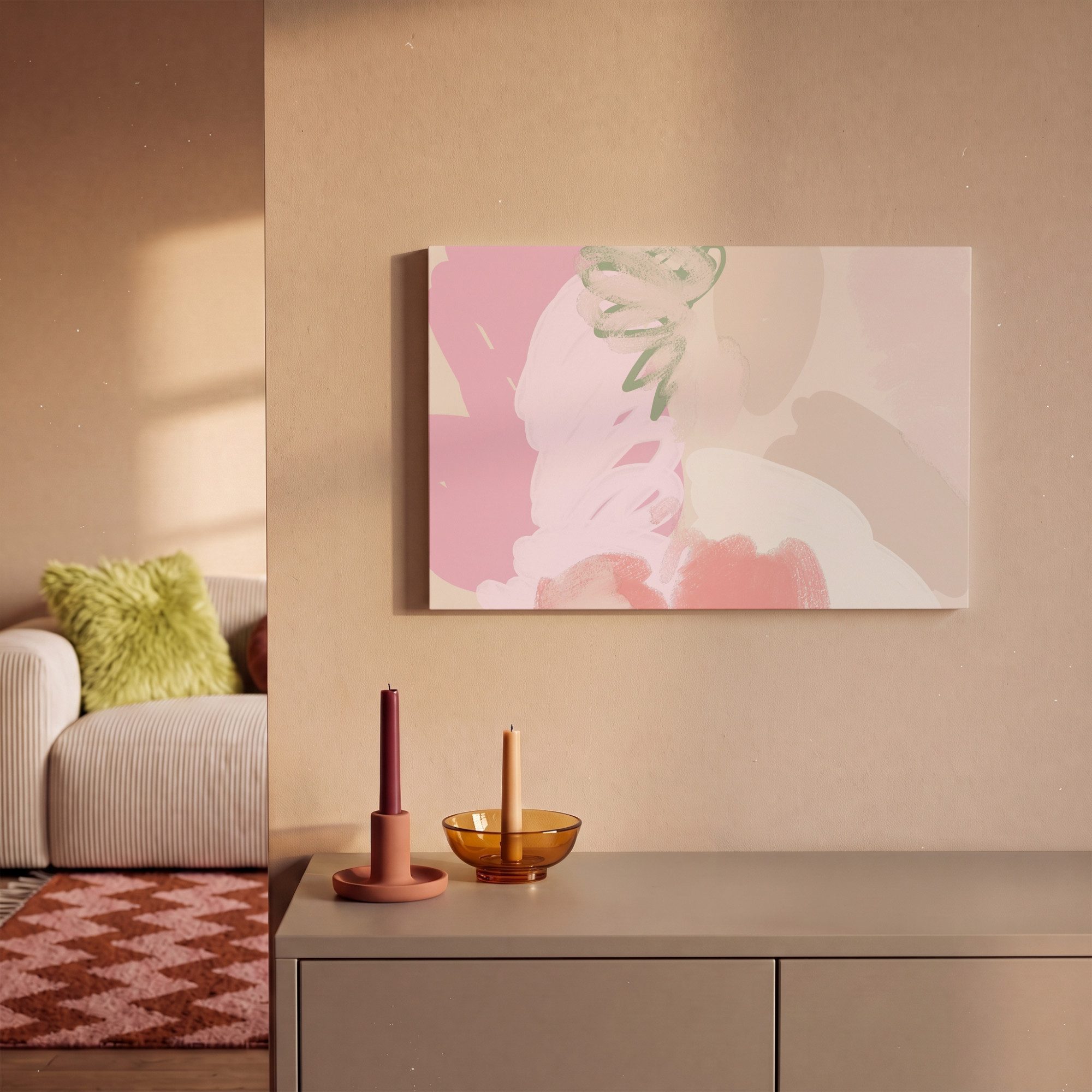 OneMillionCanvasses® Leinwandbild Rosa - Kunst - Abstrakt - Modern, Fotodruck (1 St), Boho Style Deko Wand, Bohemian Wanddeko Bilder, 20x30 cm – Bild 2 von 5