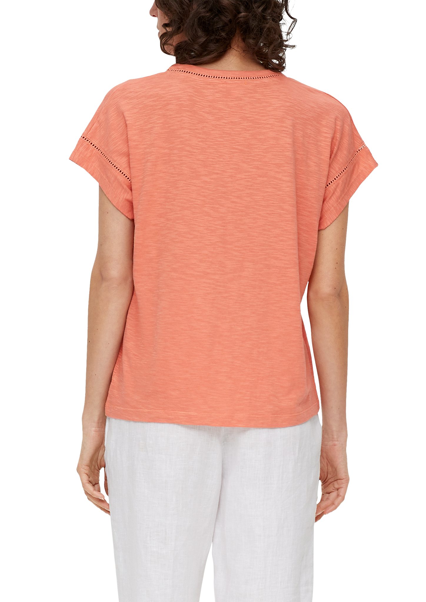 s.Oliver Kurzarmshirt T-Shirt mit papaya Zierborte Zierborte