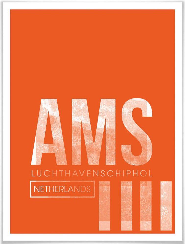 Wandbild AMS Poster, St), Amsterdam, Flughafen Wandbild, Wandposter (1 Poster Wall-Art Bild, Flughafen