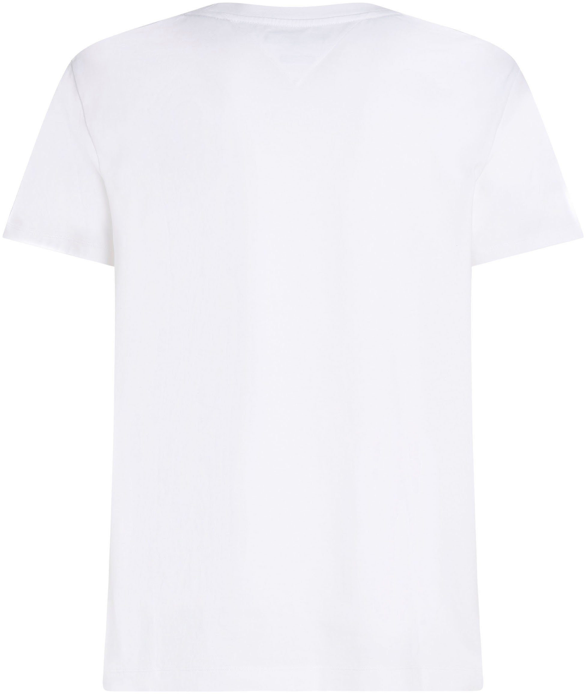 Tommy Hilfiger Rundhalsshirt GLOBAL STRIPE Ärmeln in TH-Farben an White TEE Streifen PREP beiden mit