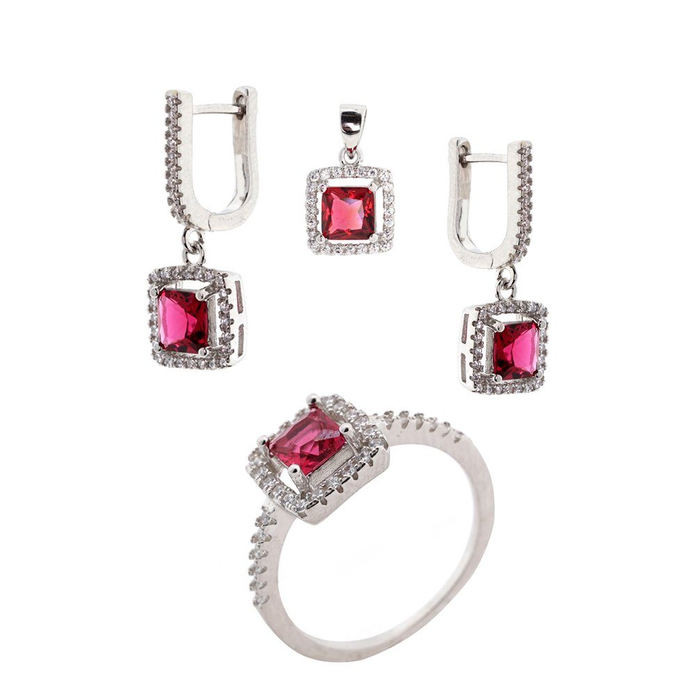 S&A Jewellery Design Schmuckset Kaufbei Schmuck (Ohrhänger + Anhänger + Damenring Set, 3-tlg., mit Zirkonia), 925 Sterling Silber Silberschmuck für Damen